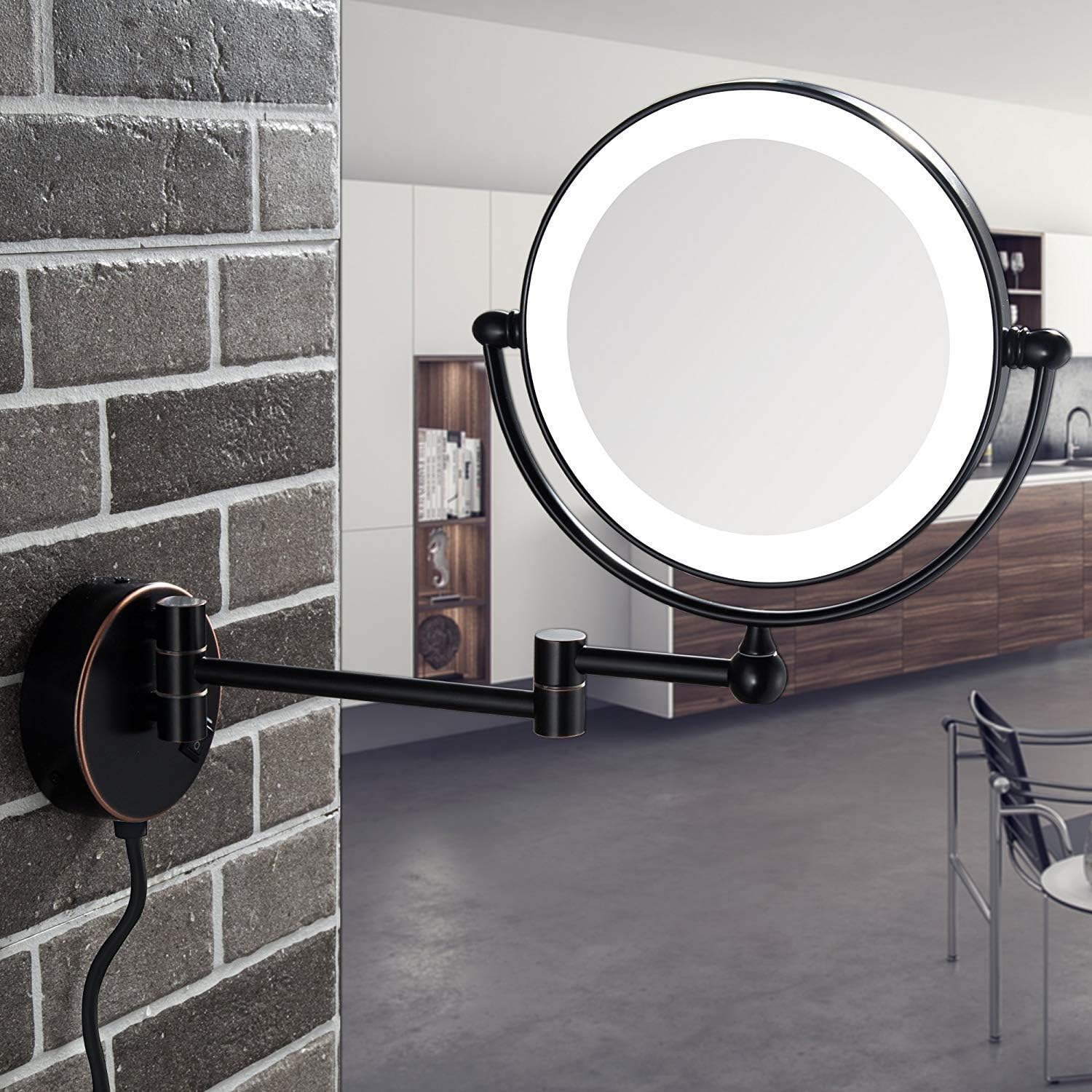 Gеt Sресіаl Prісе SANLIV 8 Inch LED Lighted Makeup Mirror Double Sided Vanity Shaving Mirror with 7X Magnification, Oil Rubbed Bronze