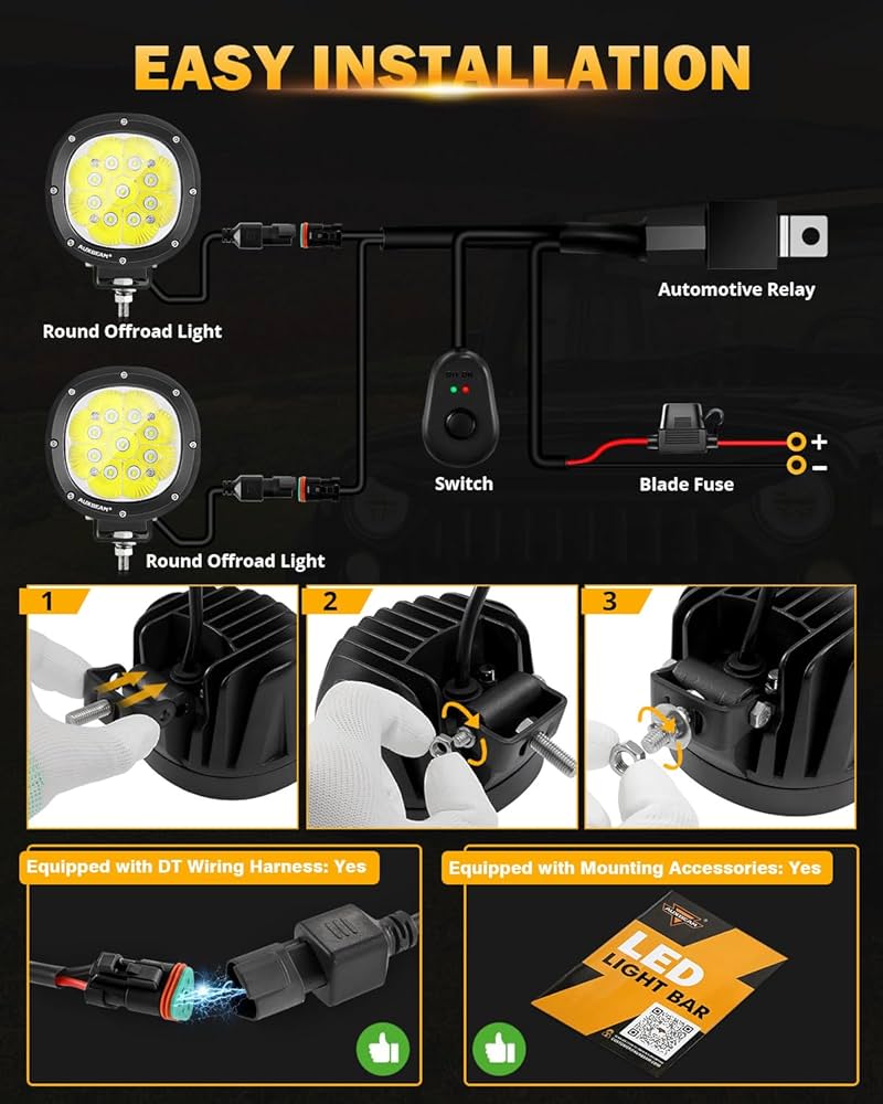Amazon | Auxbeam 4インチ 90W ラウンド LED オフロードライト