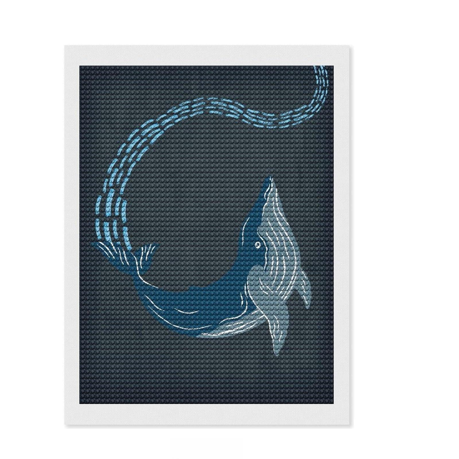 Junmoney Trailing Whale DIY Diamond Art Canvas Kit 12"x16", for Beginners, Adhesive Canvas, Living Room Decor, Birthday Gift, with Tool Kit