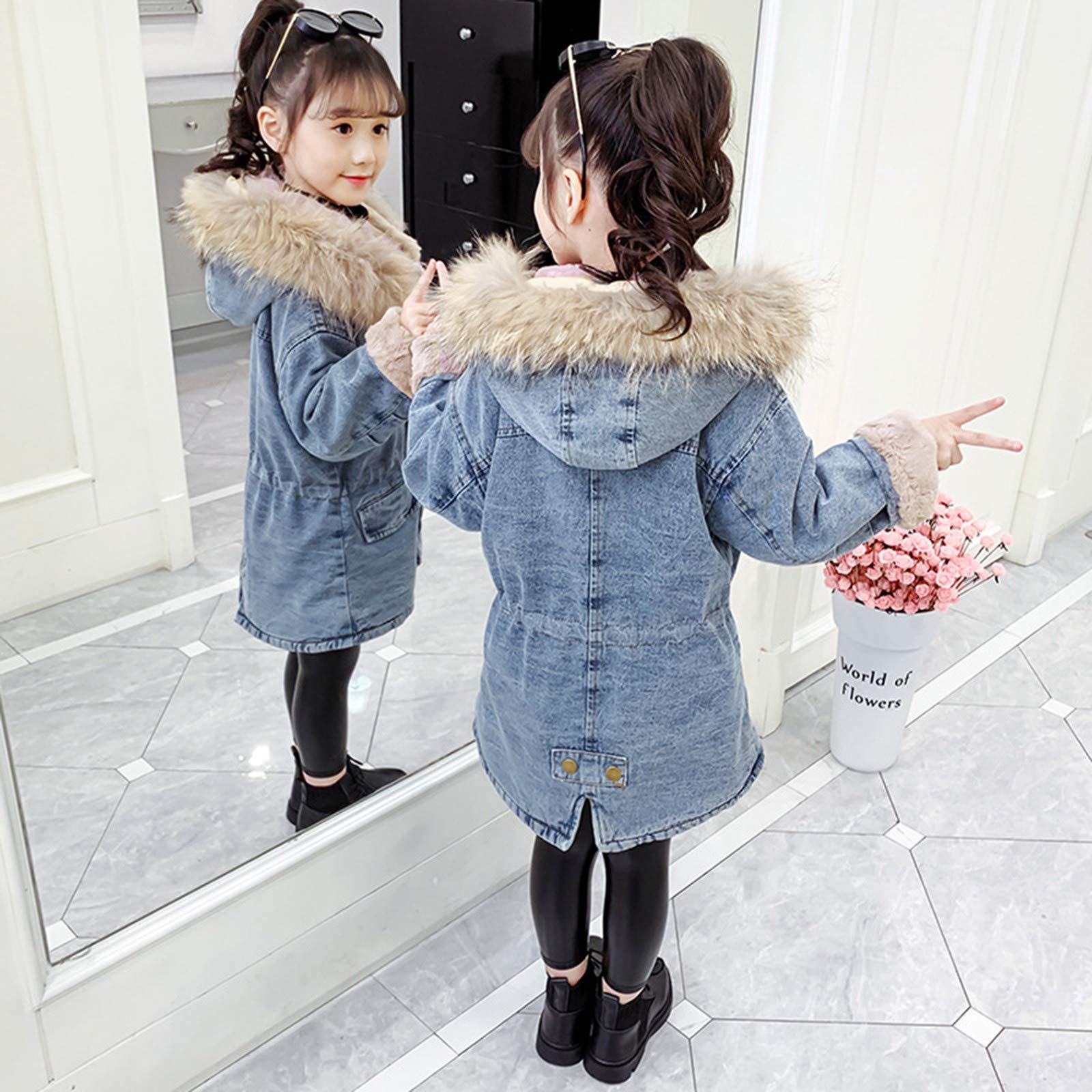 Kinder Jacke Jeansjacke Pelzkragen Kapuzenjacke Winter Jacke Baby Mädchen Jungen Sweatshirts Mäntel Mit Reißverschluss Denim Tops Warme Mantel