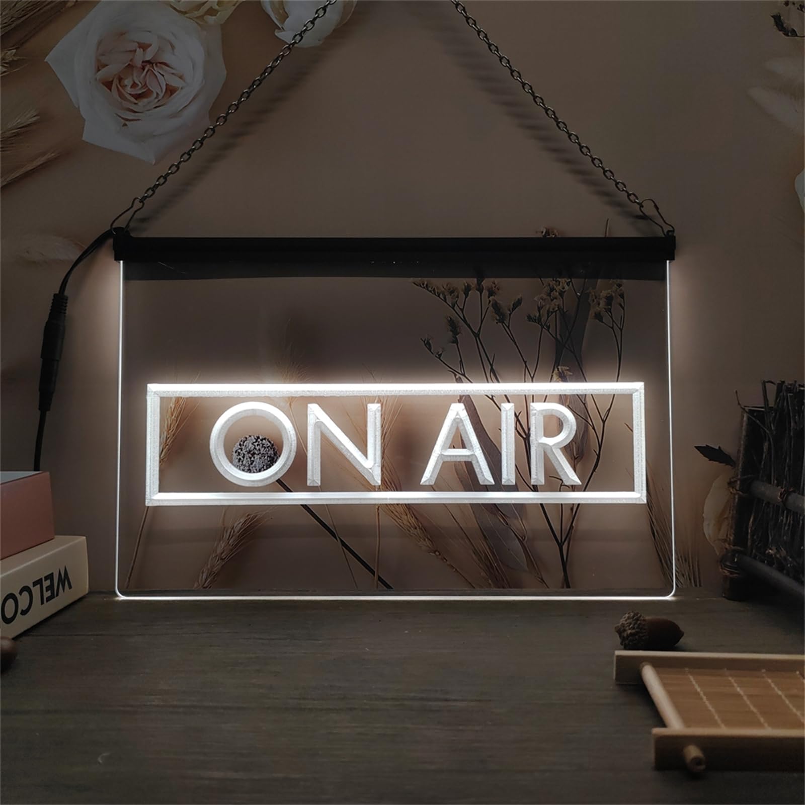 On Air Neonowy szyld do dekoracji ścian – ściemniane neonowe światła LED z zasilaniem USB, idealne do pokoju gier, baru lub klubu,White,60x40cm
