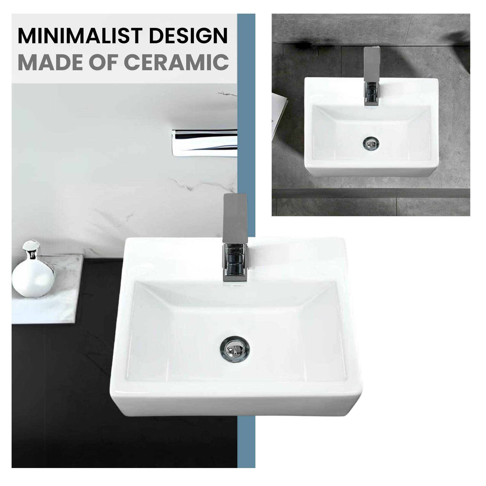 MAGIC SELECT Lavabo in Ceramica, Lavabo da Appoggio Bianco, Lavabo Sospeso Bagno Antimacchia, Facile da Pulire con Attacchi Standard. Ideale per Cucina o Bagno. (42x31x13 CM)