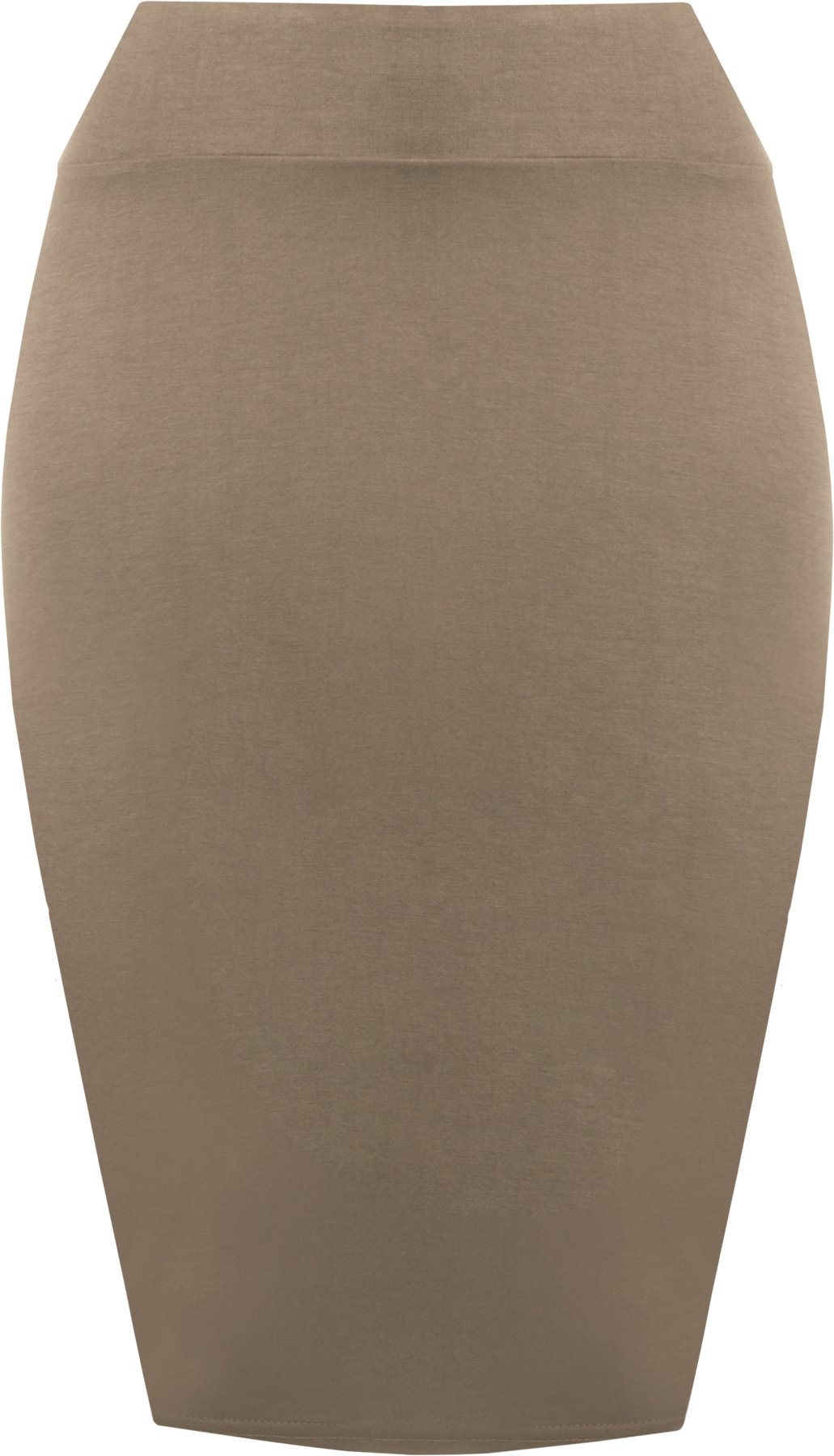 Wearall Women's Mocha Plain Bodycon Pencil High Waisted Stretch Midi Skirt - 12/14
