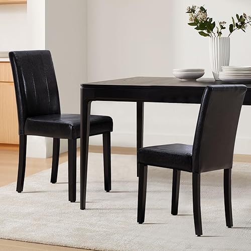 Miniatura 6 de Juego de 2 sillas de comedor tapizadas de piel sintética, para sala de estar y comedor, sillas Parsons laterales sin brazos de cocina moderna con