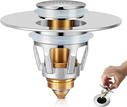 Bathroom Sink Stopper with Hair Catcher – Universal Pop-Up Drain Strainer for 1.1–1.5 inch US Standard Sink Drain Holes, Anti-Clog Basin Stopper, Silver