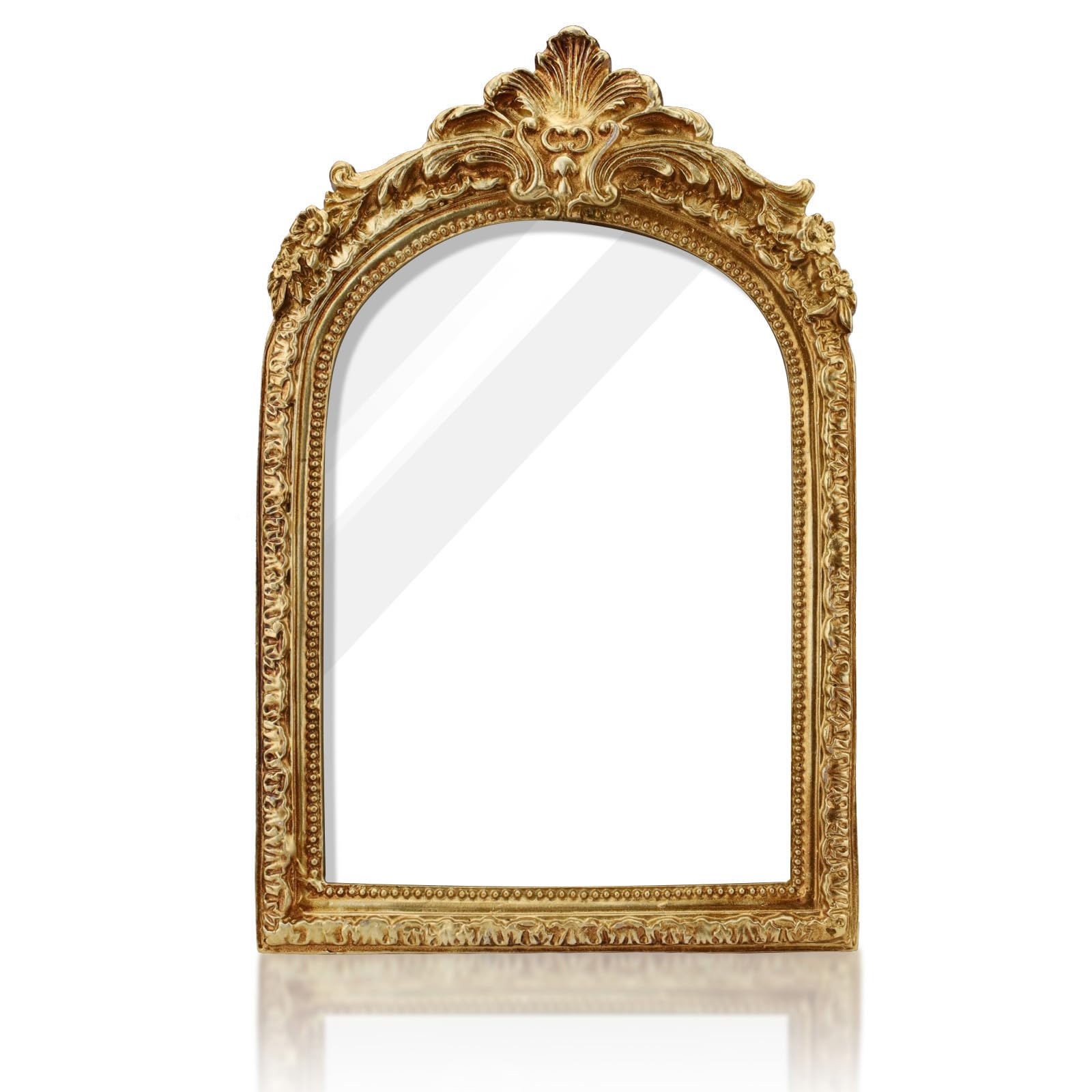 Vintage Picture Frames, Resin Ornate Gold Arched Photo Frame with Glass Front, Stand & Hanging Hook, Antique Picture Covers for Tabletop Wall Decor (4.84" x 6.81")