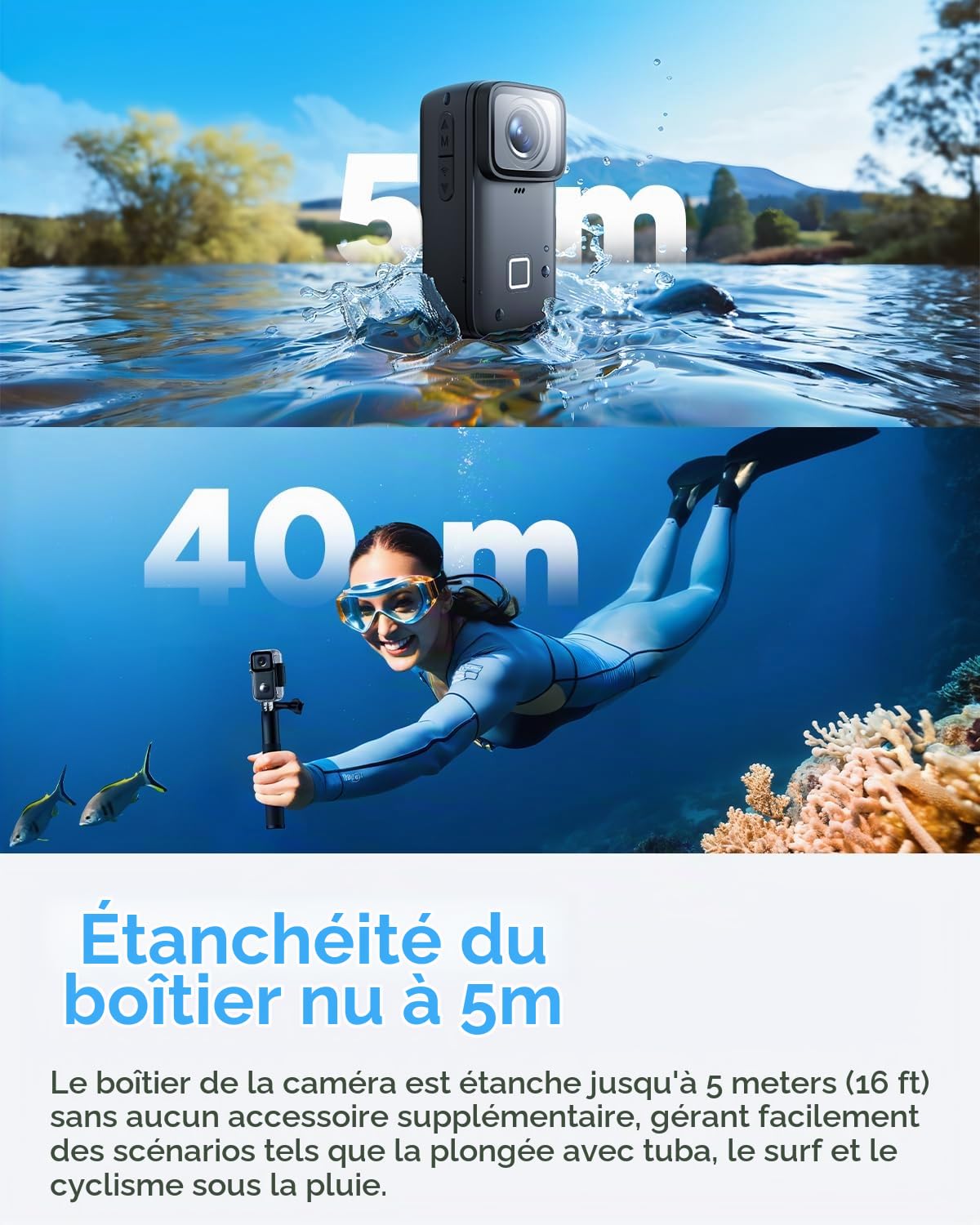 SJCAM C200 Pro Caméra d'action 4K Étanche 40m, Mini Caméra Sport Légère 88g, Grand Angle 135° Stabilisation 6 Axes, Idéale pour Vlog Moto Vélo Plongée, Kit Accessoires 64G Mémoire, Noir