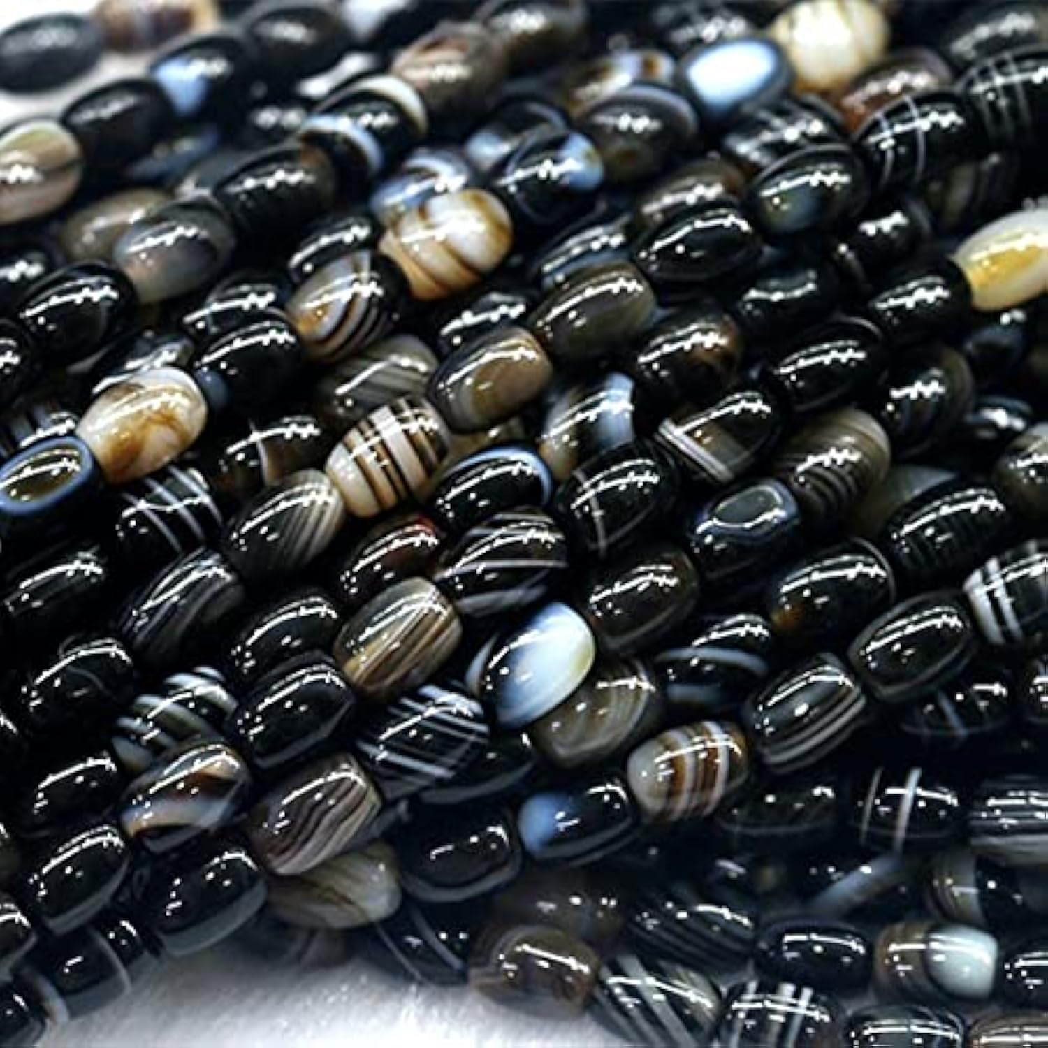 Perles en agate noire naturelle 4x6mm de forme ovale pour la fabrication de bijoux DIY