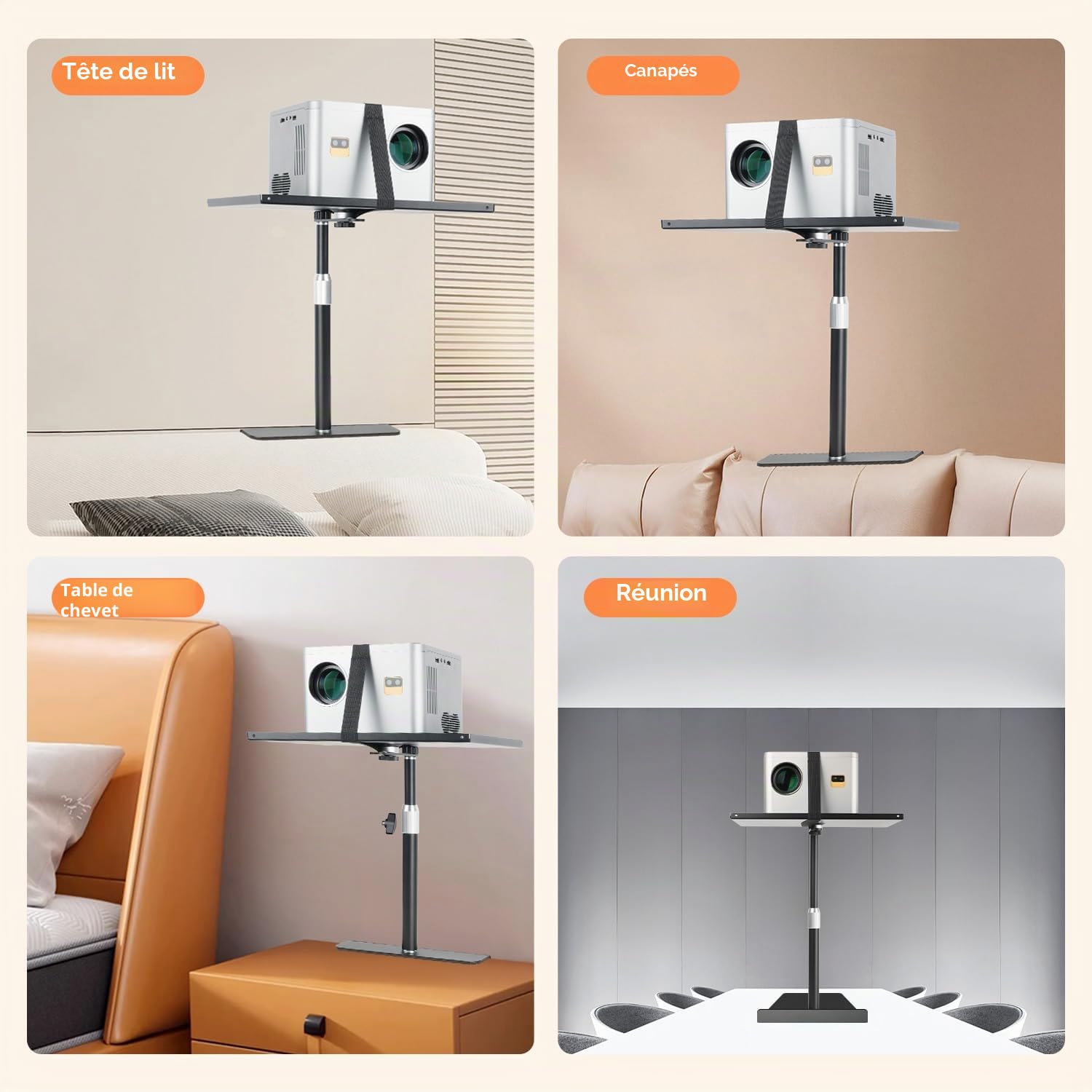 Support de projecteur pour lit et canapé avec Coque en métal - Bras réglable 24-41 cm, Compatible avec 100% de projecteurs, XGIMI, Nebula, VANKYO, Epson...