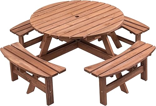 Mesa de pícnic para exteriores, mesa y sillas de picnic para 6 personas. Disfruta de cenar al aire libre con amplia mesa circular de picnic para 6