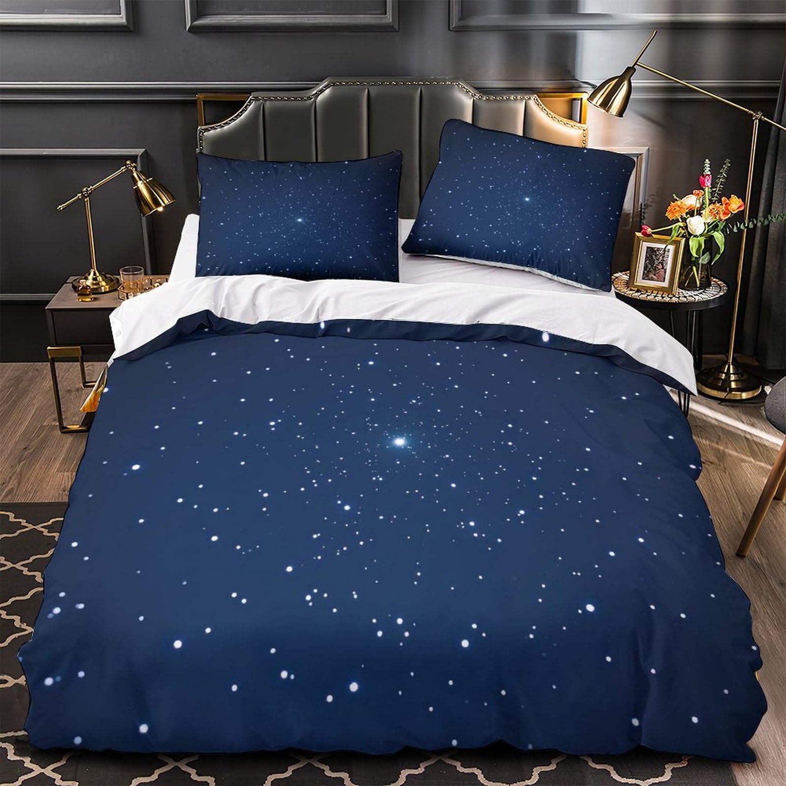 Housse de couette microfibre hypoallergénique et douce imprimé ciel étoilé 3D 135x200
