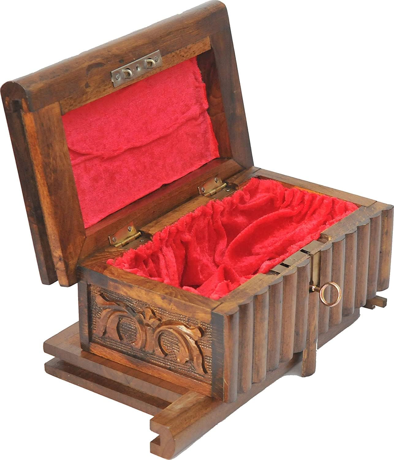 Boîte à Bijoux Secrète en Noyer en Bois Massif - Boîte Magique à Compartiment Secret avec Clé Cachée Fabriquée à la Main