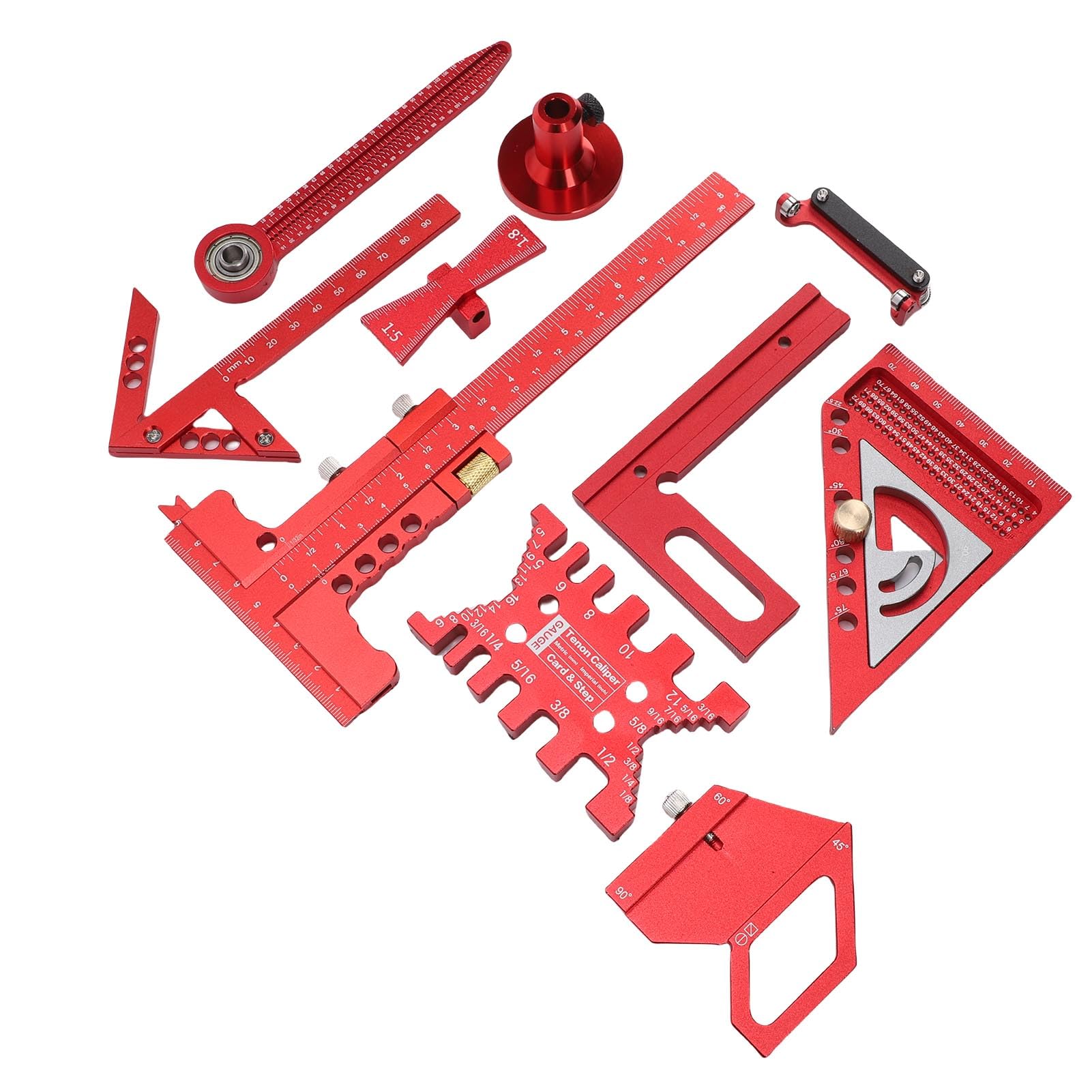 Eujgoov Juego de Herramientas de Diseño de Carpintería 9 en 1, Kit de Herramientas de Medición de Carpintería, Reglas para con Caja de Almacenamiento de Aleación de Aluminio
