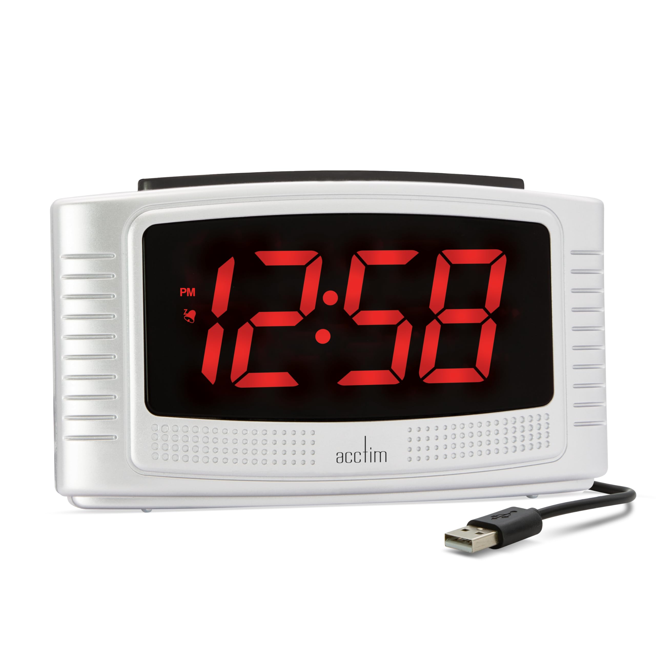 Acctim Vina Red LED Alarm Clock - 1.2" Display - Silver - Crescendo Alarm with Snooze