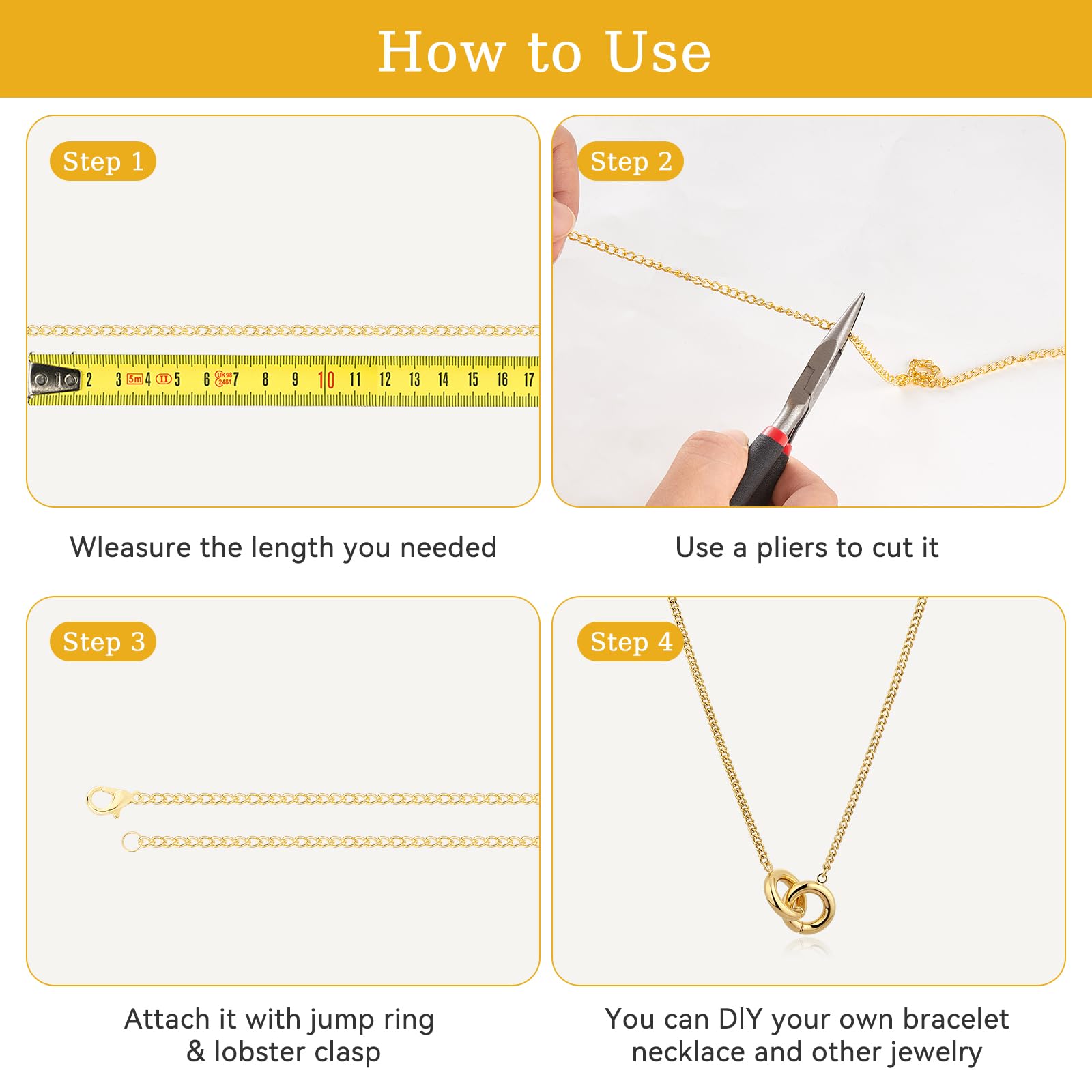 6 Rollos De Cadenas Para Hacer Joyas Con Cierres De Langosta Y Anillos Para Saltar De 59 Pies, Kit De Fabricación De Cadenas Para Manualidades, Collares, Pulseras, Aretes, Cadenas De Eslabones De