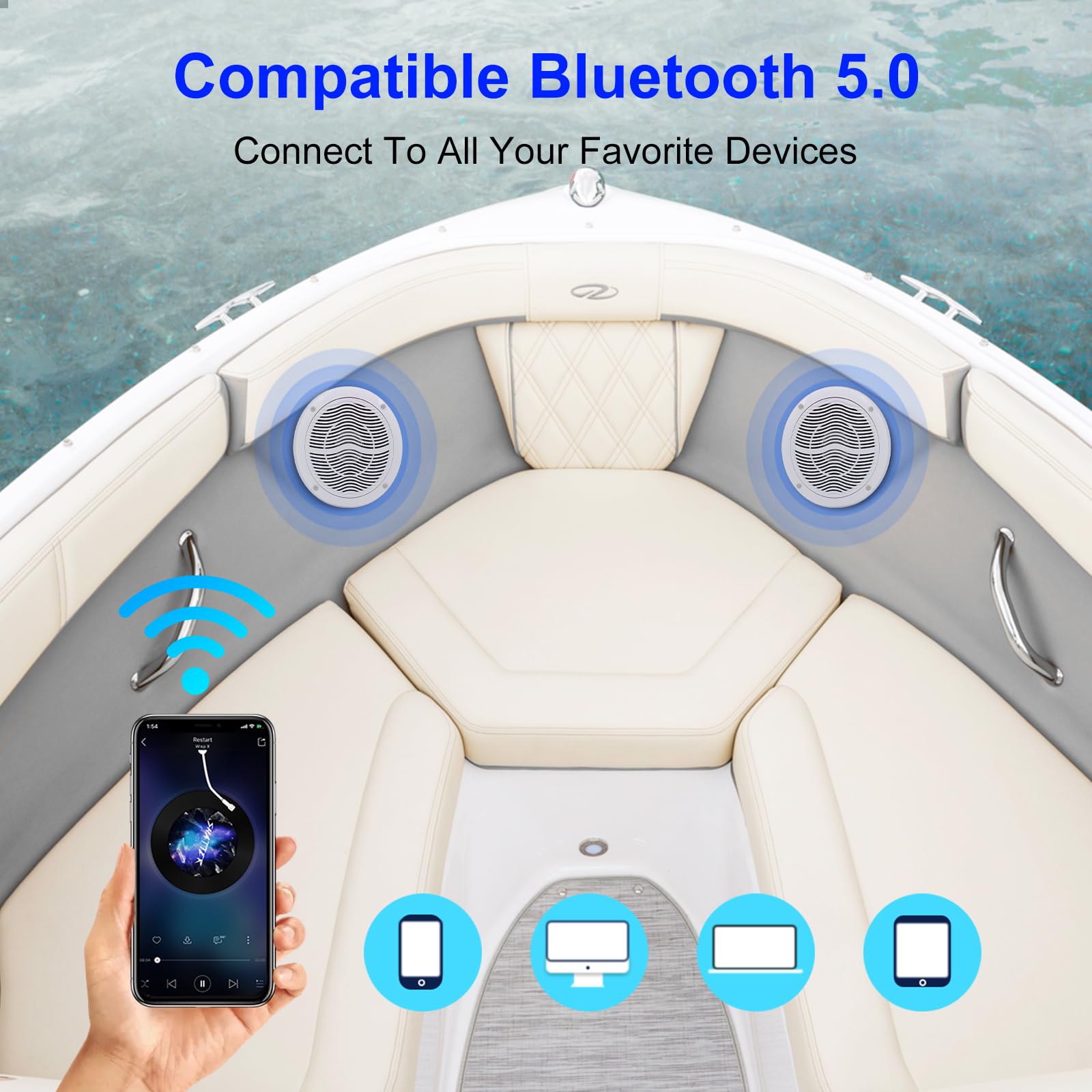 STUDIOFINIX Altavoces Bluetooth Marinos de 6,5 Pulgadas y 240 vatios, baño del Barco (2 Pares)