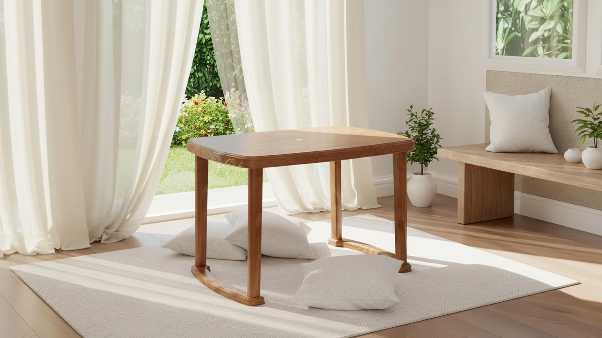 Nilkamal Shahensha Rectangular 4 Seater Virgin Plastic Dining Table for Dining Room | Indoor & Outdoor |Home Office | Hotel, Café and Restaurants | 1 Dining Table |Color Pear Wood