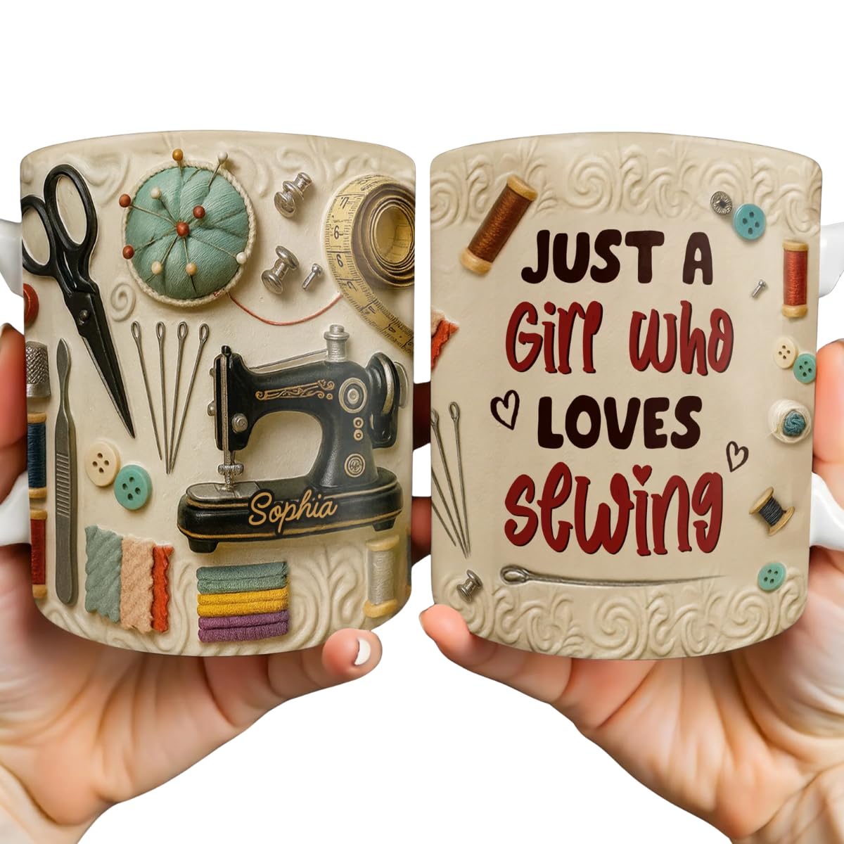 Just A Girl Who Loves Sewing A Treasured Collection Of Sewing Essentials Coffee Mug Gift For Crafters And