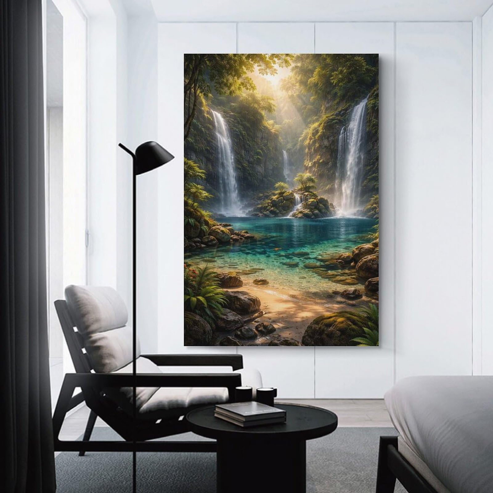 Junmoney Unframe-Style-7 Lush Waterfall Paradise Canvas Wall Decor, 08X12inch(20X30cm), For Wall Displays, Bedrooms Or Room Updates, Wall Decor Suited To Curated Displays