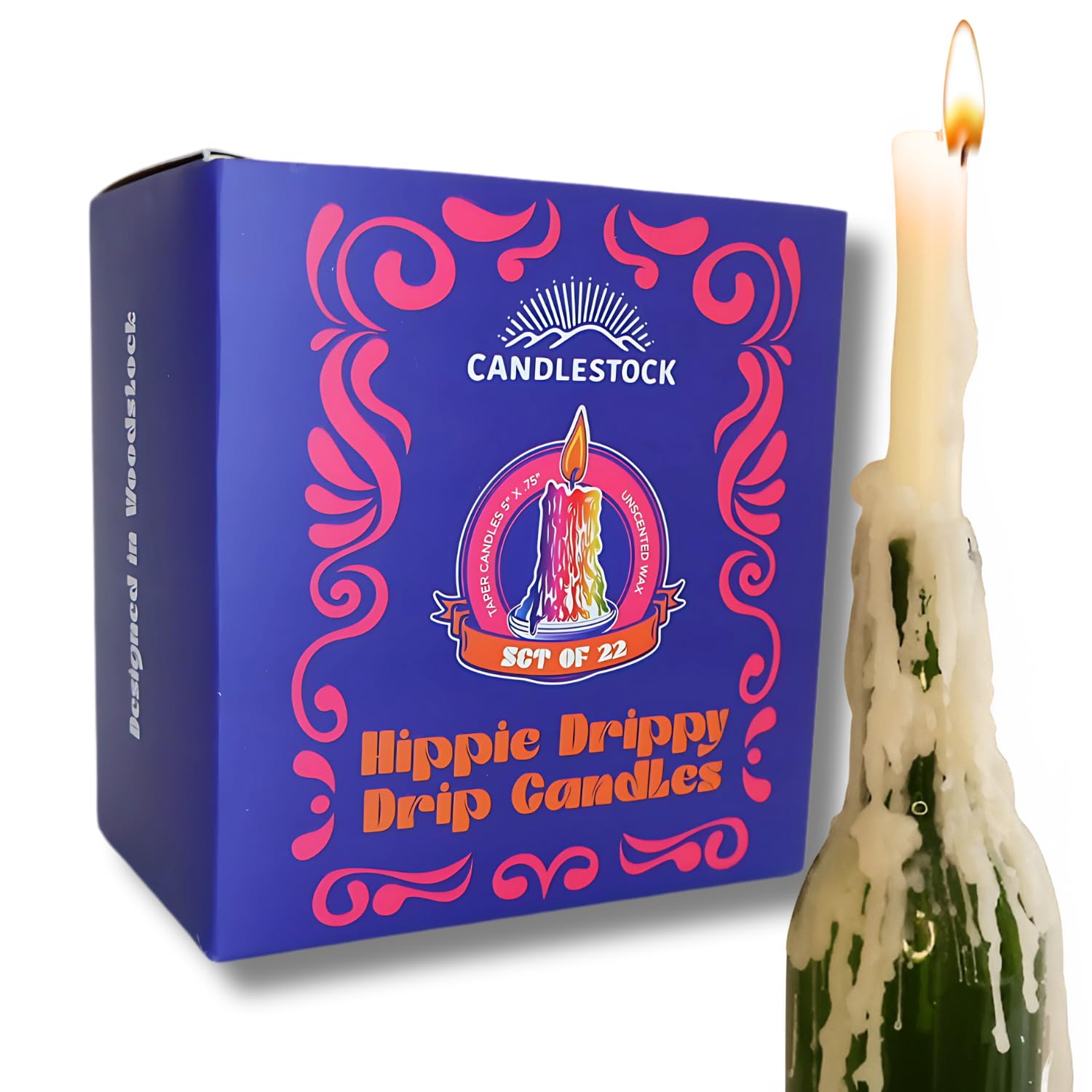 Candlestock Hippie Drippy Drip Candles - Pack of 22 Dripping Taper Candles - Wine Bottle Melting Candles (Ivory)