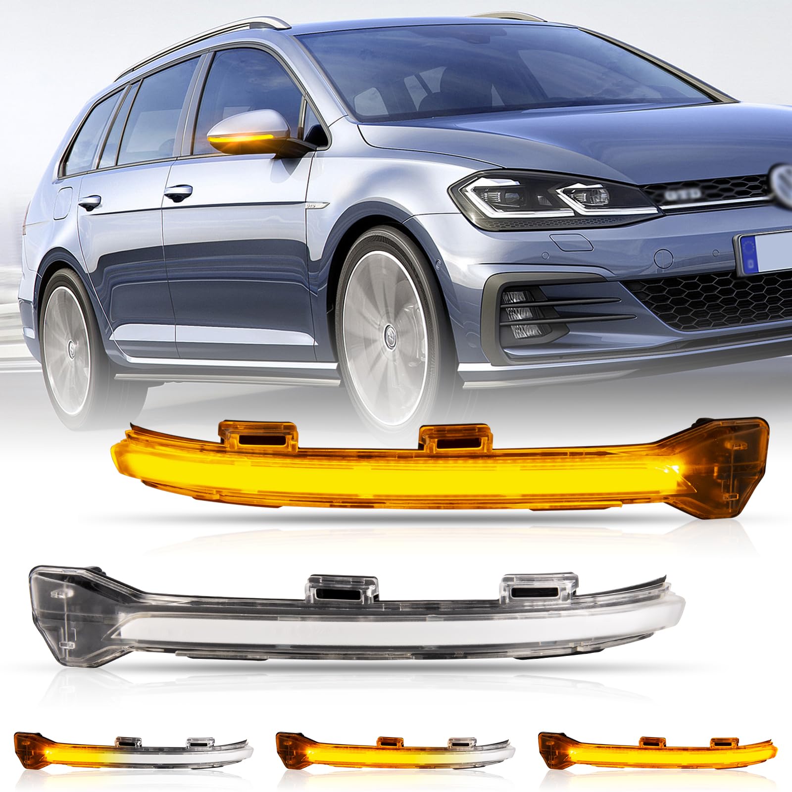 POPMOTORZ Frecce LED Specchietto, 2 Pezzi Dinamiche Indicatore di Direzione per Specchietto Retrovisore per VW Golf 7 Golf 7.5 Golf 7 R-line Golf 7 GTI Golf Sportsvan E-Golf T-ouran 2, Trasparente