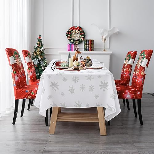 Miniatura 2 de Lepuho - Mantel rectangular de Navidad de 60 x 84 pulgadas, mantel de Navidad con Papá Noel, nieve, impermeable, resistente a las manchas y a las