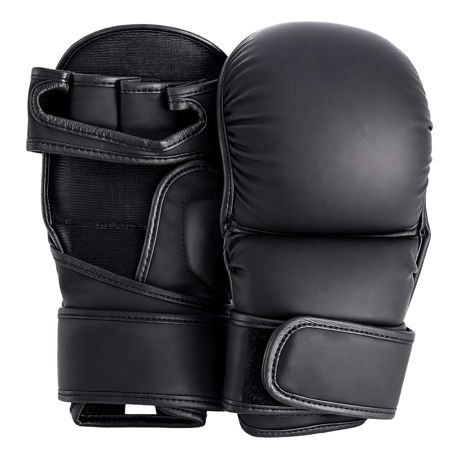 FERNVALE Boxing Gloves for Men Women Leather Sparring Grappling Gloves with EVA Foam Padding Open Palm Martial Arts Mitts for Muay Thai Kickboxing Cage Fighting UFC Training Bag Workout (S/M)