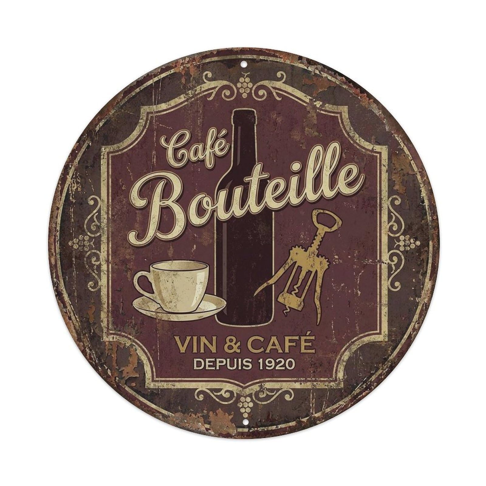 Wine Morning Bottle Brew Bistro Coffeehouse Espresso Metal Tin Sign Plaque Wall Decor for Cafe, Man Cave, Club Bar, Office, Home Garden Round Metal Poster 8x8Inch