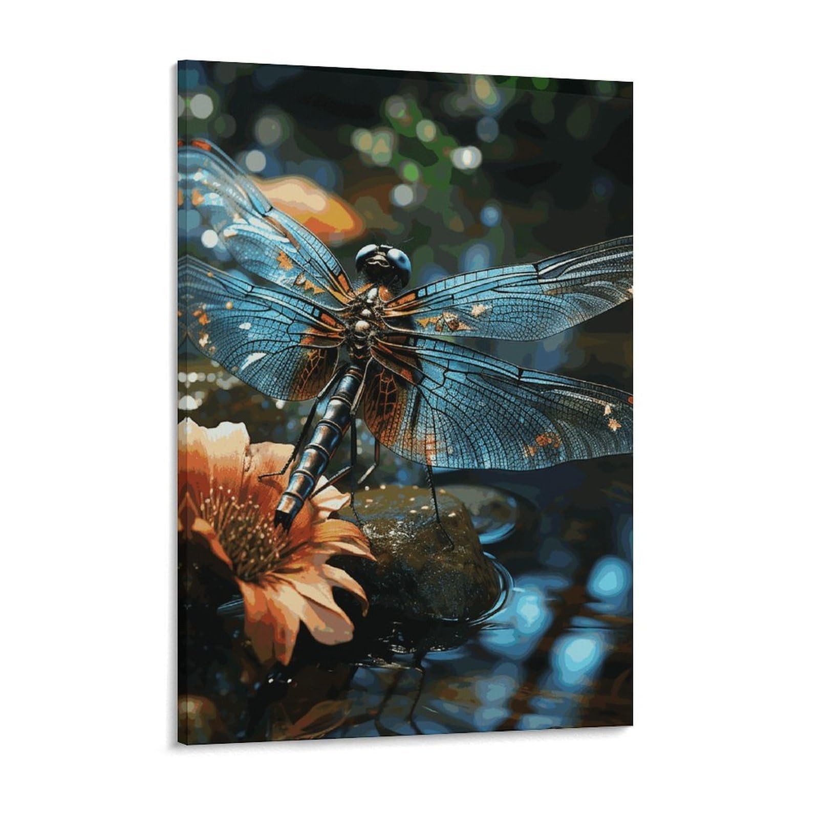 Dragonfly Flying on The Pond Canvas Wall Art for Bedroom 18x24inch Canvas Prints Artwork for Walls Modern Picture Artwork Painting for Living Room Aesthetic Wall Paintings for Bathroom Kitche