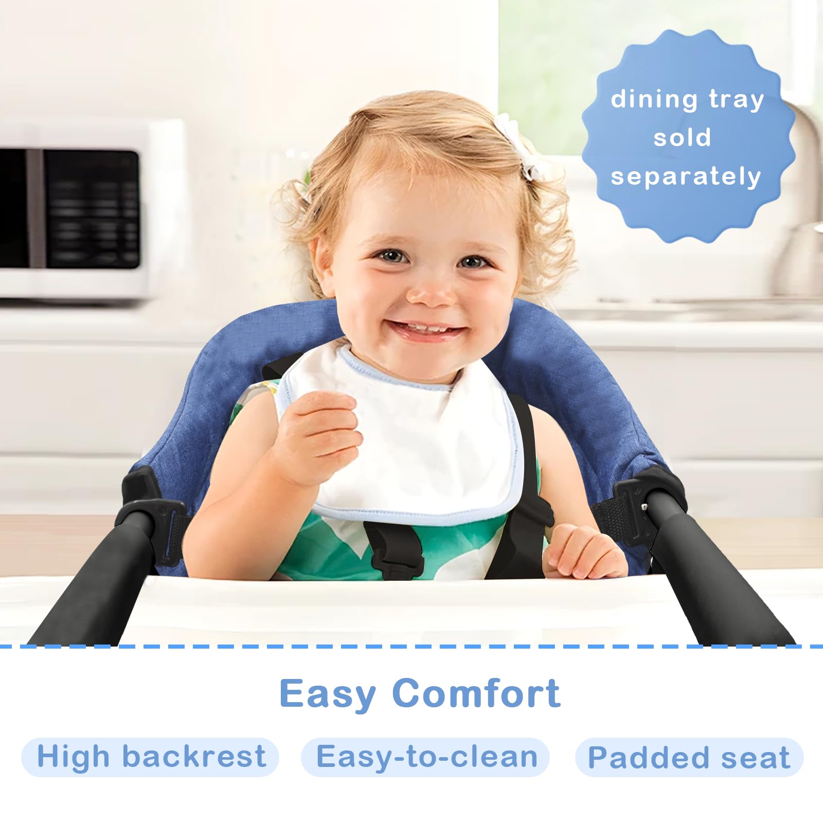 Trona Portátil Bebé, Sillita Ajustable A La Mesa Mesa Asiento de mesa para bebé, Fast - Trona con Cinturón de Seguridad, plegable Trona de Viaje Arnés de 7 puntos(6-36 meses), Azul