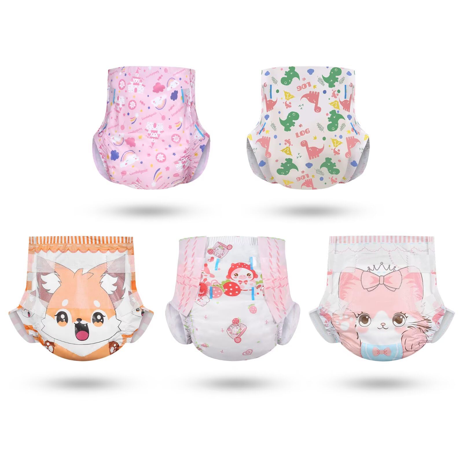 Landofgenie Adult Printed Diapers 10 Pieces 5 Design (Medium 28"-38")