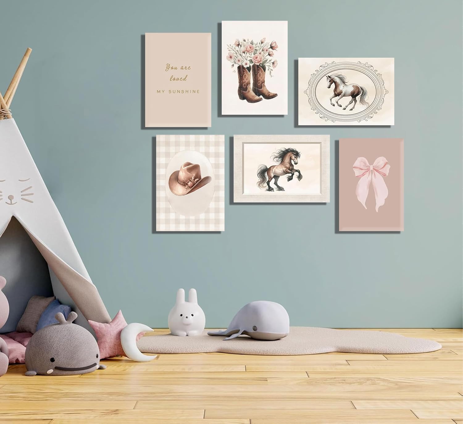 YKVDOROK 6Pcs Cowgirl Nursery Wall Art Coquette Western Girl Poster Rustic Cowgirl Wall Decor Girl Boots Hat Pictures Prints Pink Vintage Horse Canvas Painting for College Style Dorm Decor Unframed - Image 7