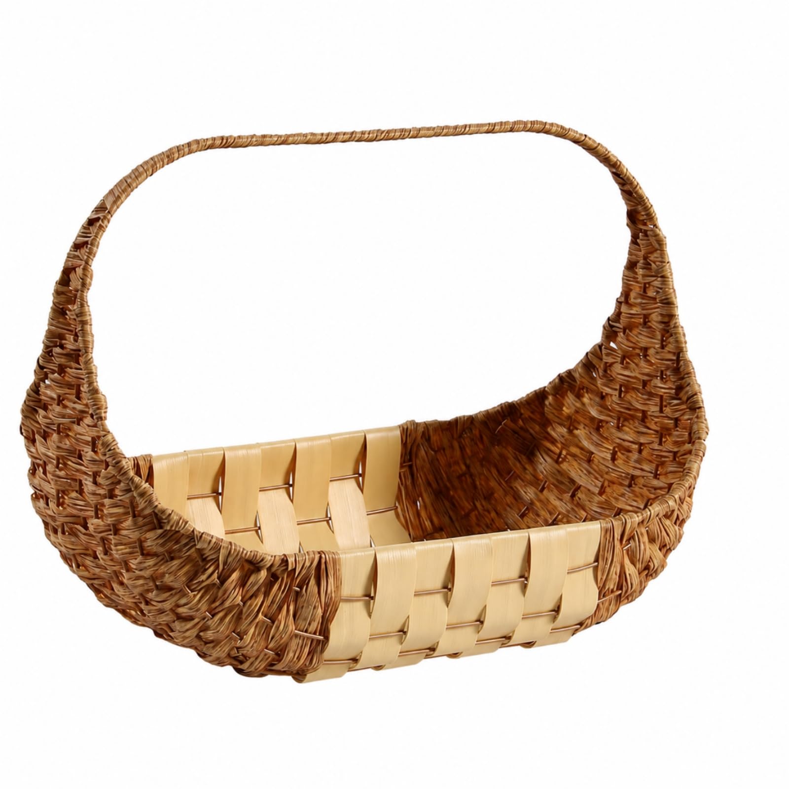 Gralara Cesto con Manico Rettangolare Cestino da Regalo Vuoto Leggero Cestino Portaoggetti per Regali, Picnic, Decorazione Tavola, 玉米叶间原木色胶, 大号