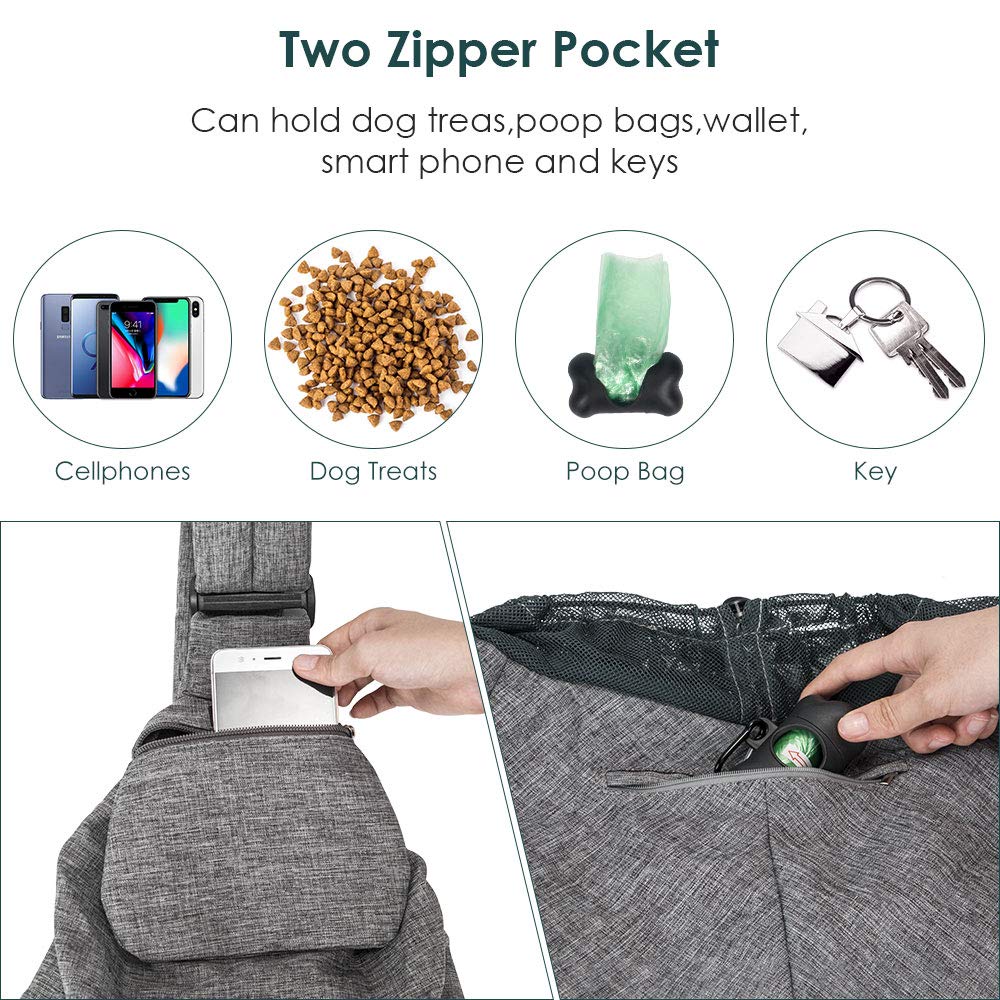 Nasjac Pet Sling Carrier, Dog Papoose Hand Free Cat Carry Bag con Correa de Hombro Acolchada Ajustable con Soporte Inferior Bolsa de Apertura con Cremallera Frontal Bolsillo