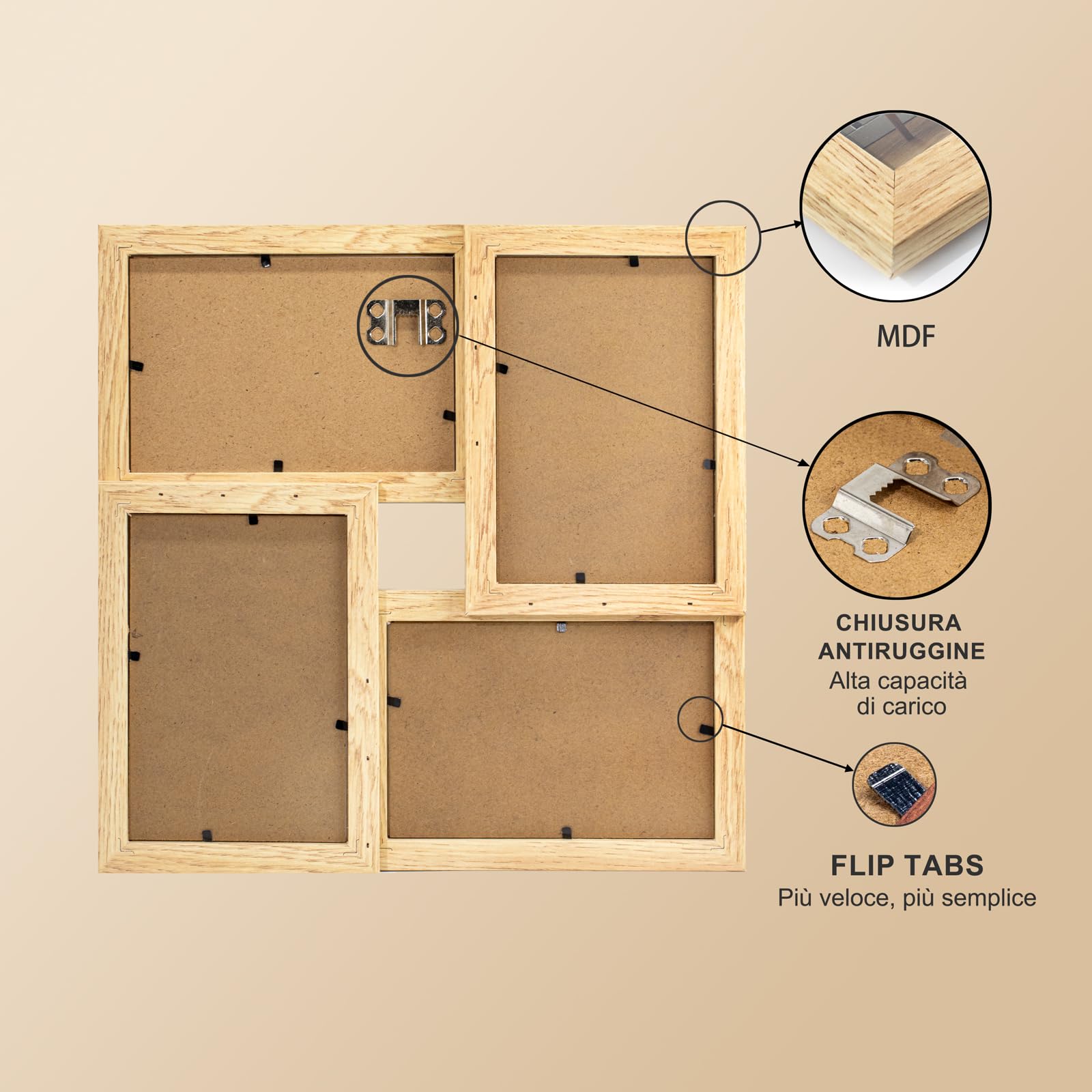 Tutee Cornice Per Foto, Robusta Cornice in Legno MDF, Cornici Foto multiple da Parete, Portafoto da Parete Multiplo, Decorazioni Murali, Cornici 10x15cm 4PZ (Legno Chiaro)