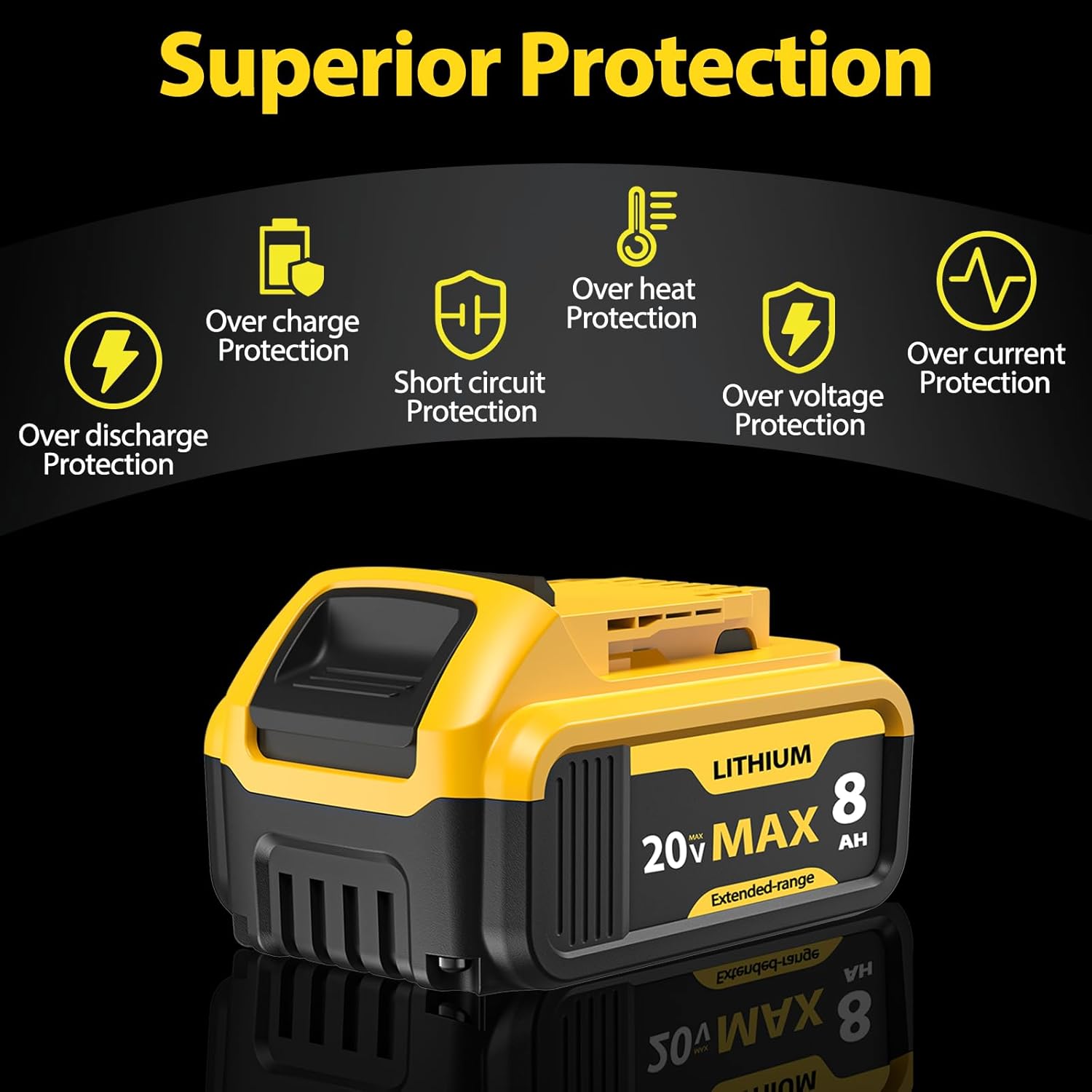 8000mAh High-Capacity DeWalt Replacement Battery