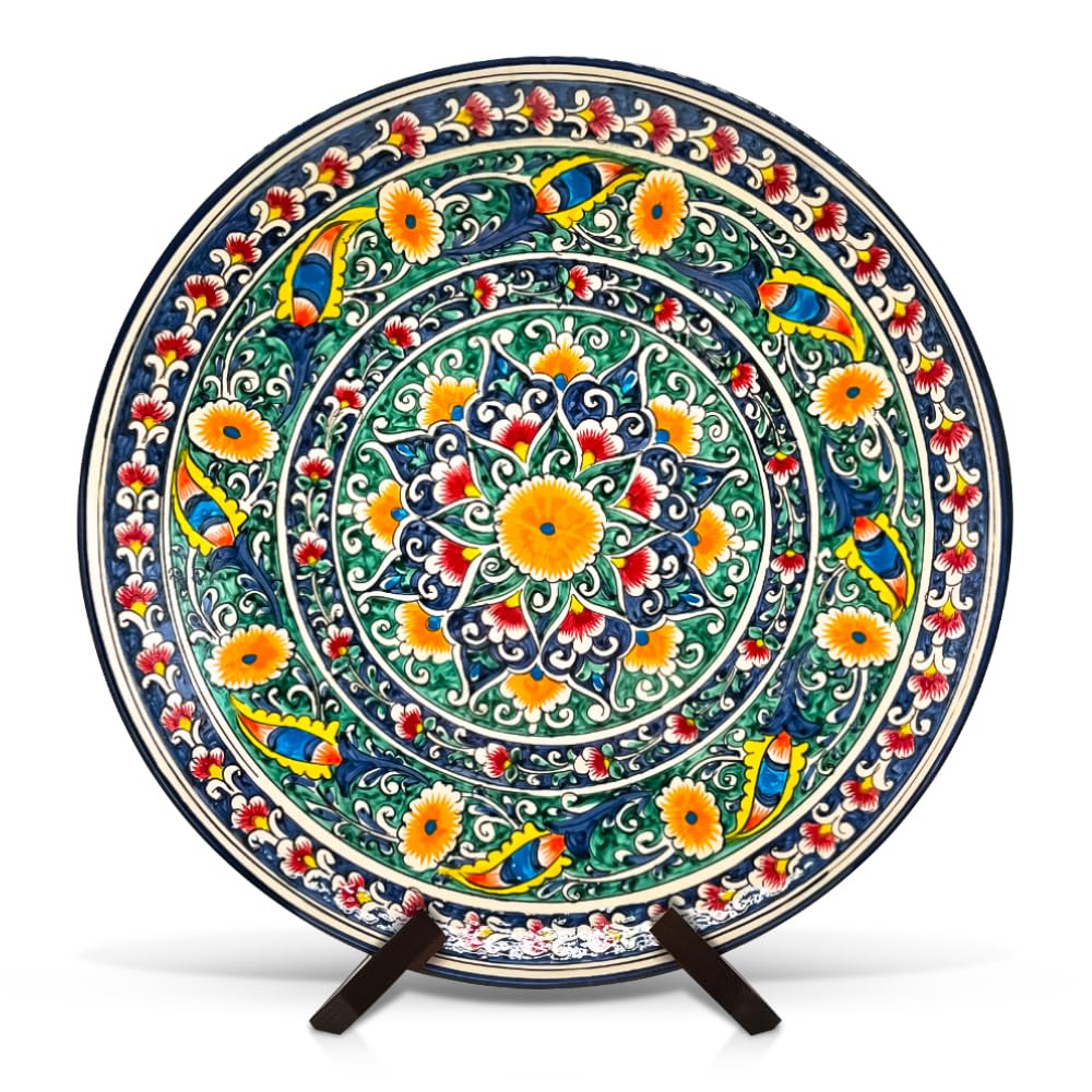 KaraKalam R2 Lagan Ljagan Teller Rishtan Rischtan Handarbeit Keramik Plate Handgemalt Keramikteller Oriental Kazan Schale (42 cm)