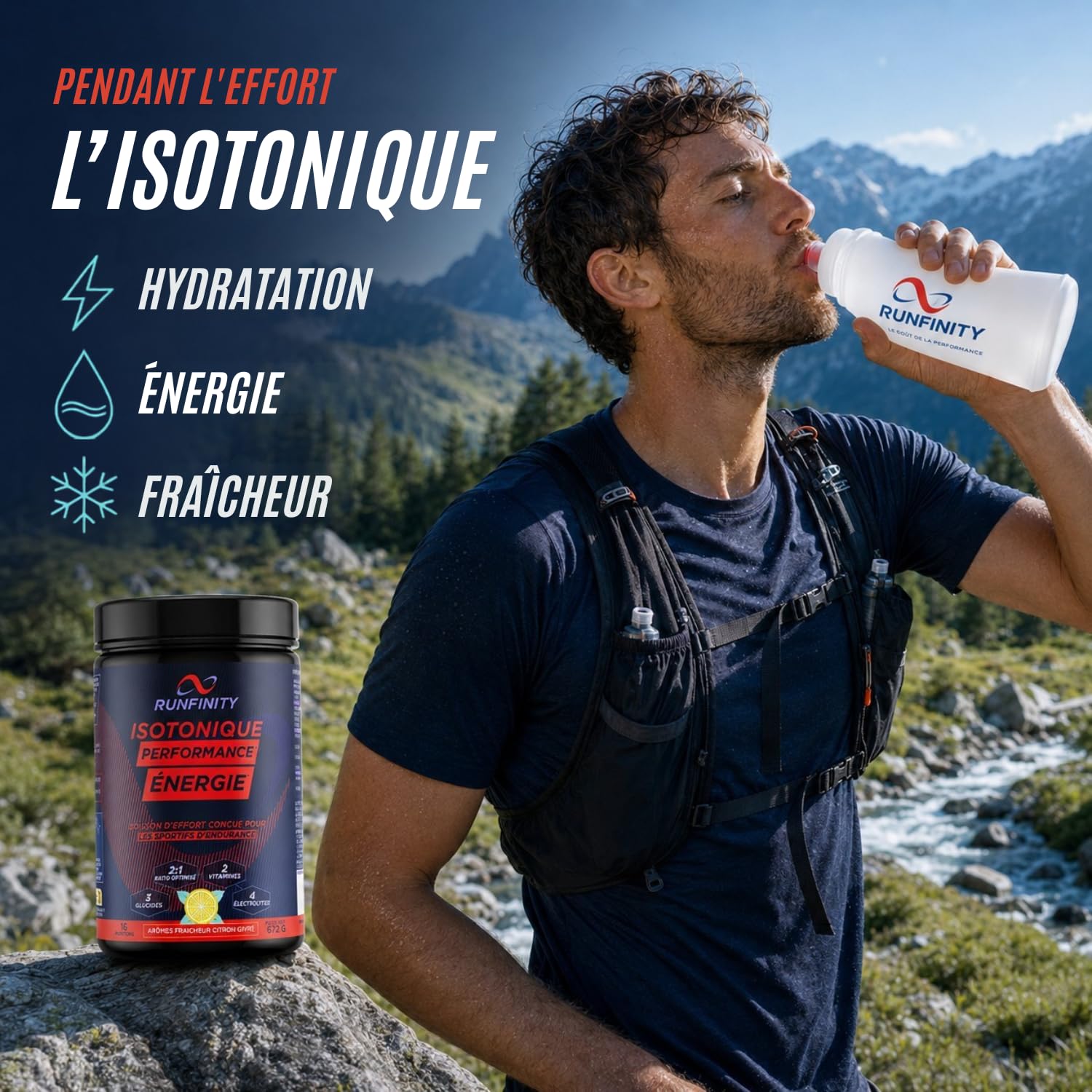 Pack Nutrition Endurance - Preworkout + Boisson Isotonique Runfinity | Booster d’Énergie Longue Durée : 4h d'Efficacité – Boisson d’effort Citron Givré – Optimisée Endurance – Made in France