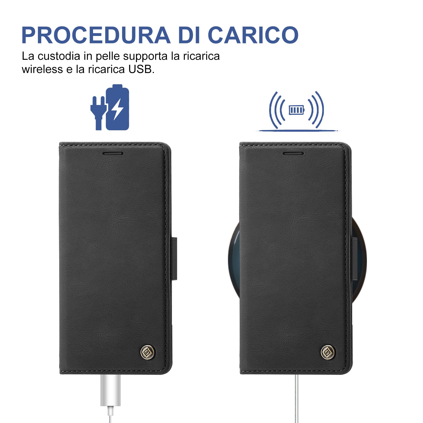 Cover per Samsung Galaxy S24 Ultra Custodia con Vetro Temperato, Premium PU Portafoglio Slot per Scheda RFID Antifurto Funzione Supporto Flip Case, Antiurto per Samsung S24 Ultra 5G Cover (Nero)