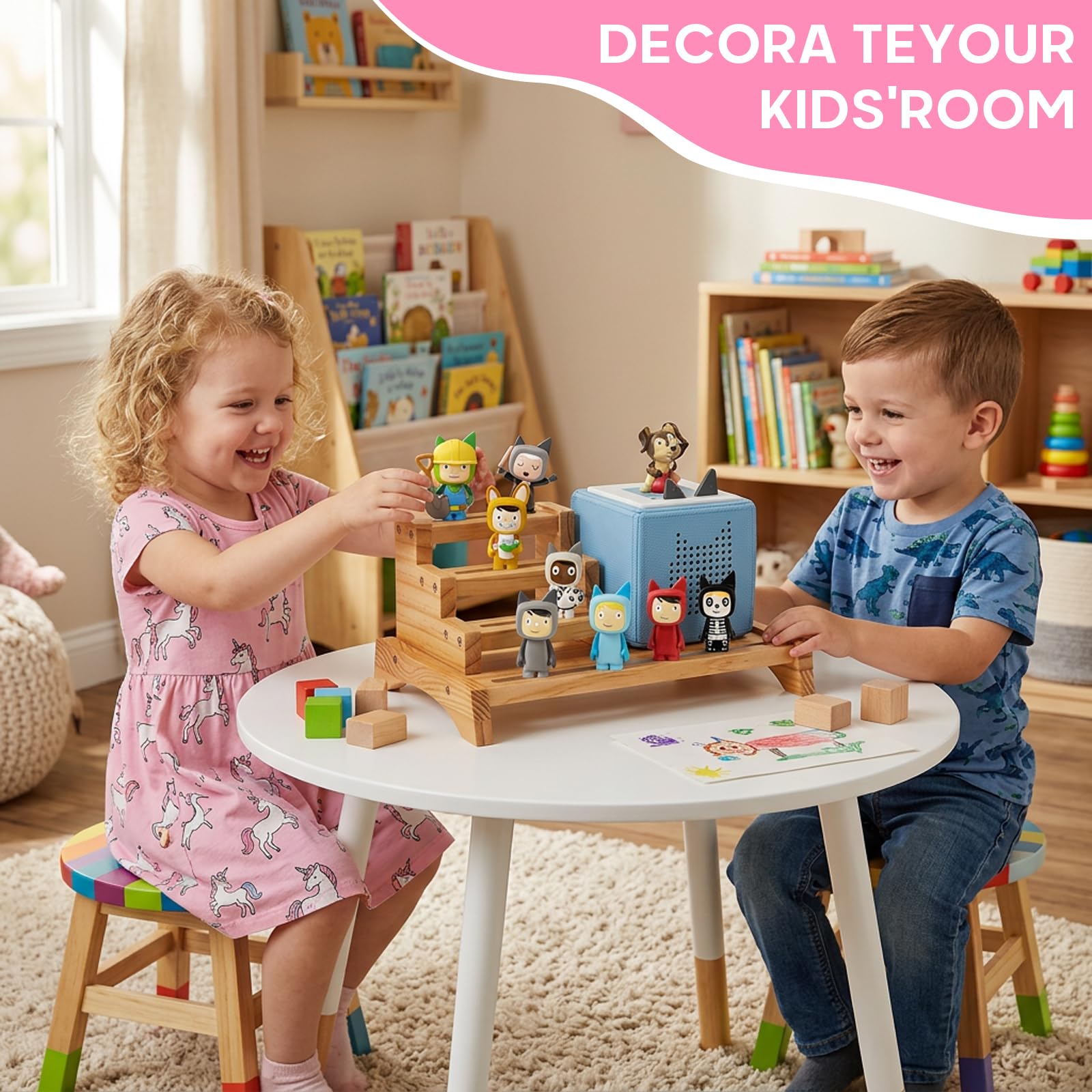 für 3-Tier Toniesbox Regal, Massiv Kiefernholz Tonie Regal Mädchen Kompatibel mit Toniesbox 1 und Toniesbox 2 Für 10-15 Tonies-Figuren Charaktere Desktop Anzeige Aufbewahrungsrack Für Kinderzimmer