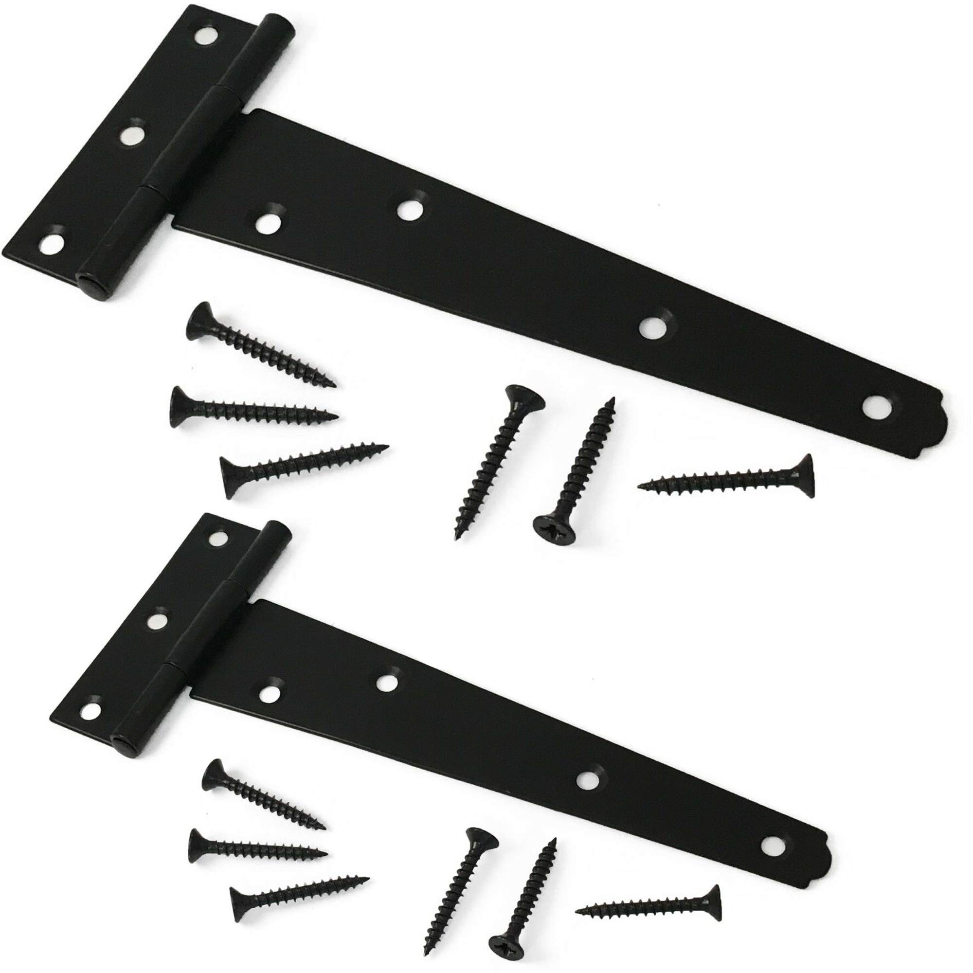 Taurus Gold 2X Tee Hinges Light Duty Gate Shed Door Hinge Fixing Screw 10" 250Mm Black 1Pair