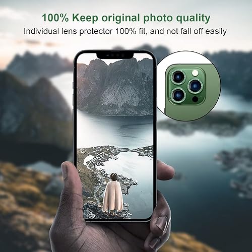 Miniatura 4 de Jeluse Paquete 3 x 2 Diseñado para iPhone 13 ProiPhone 13 Pro Max, protector de lente de cámara de vidrio templado 9H kit de alineación instalación