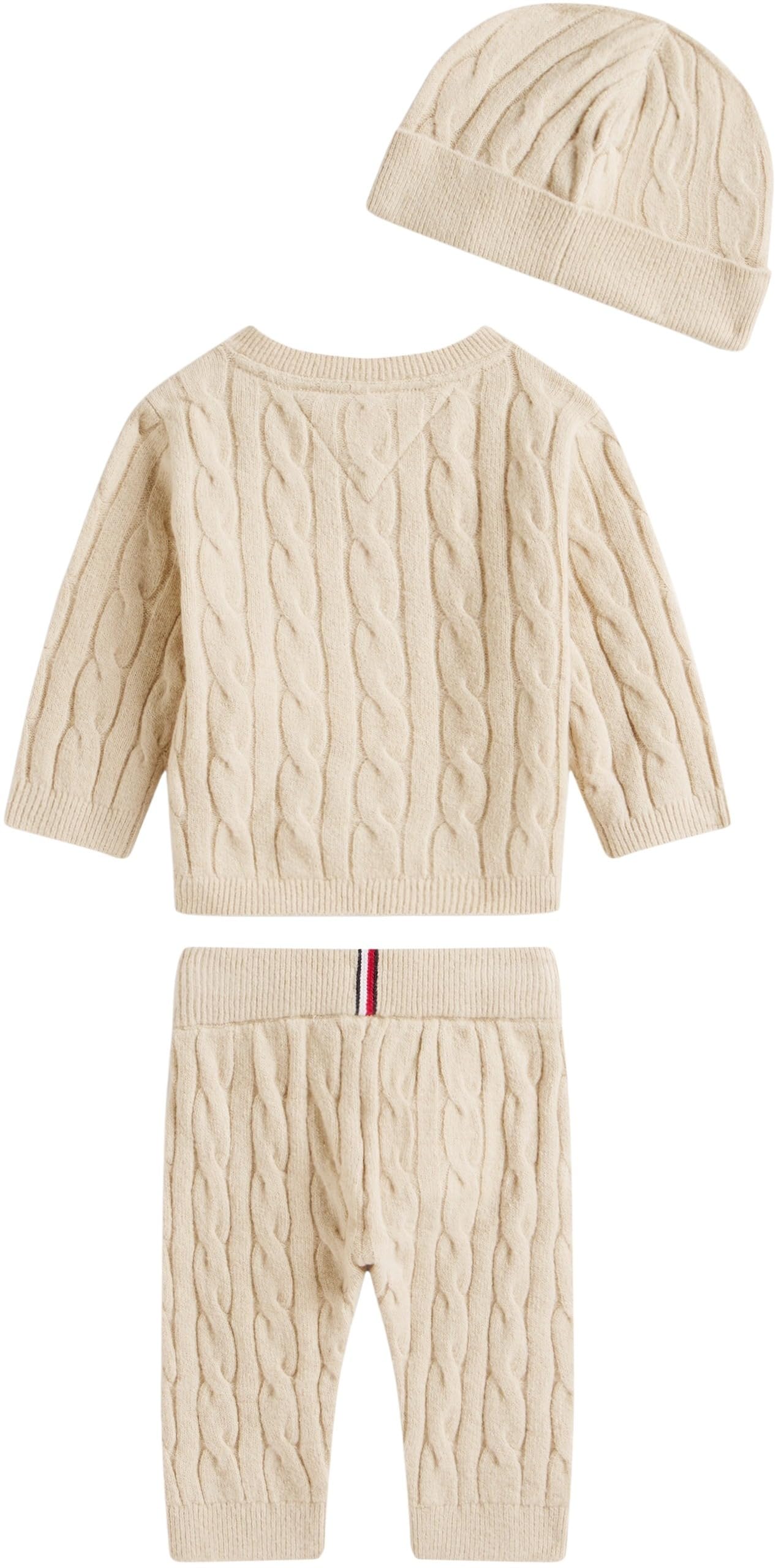 Tommy Hilfiger Baby Set Hose, Cardigan und Mütze, Beige (Gulf Sand), 92