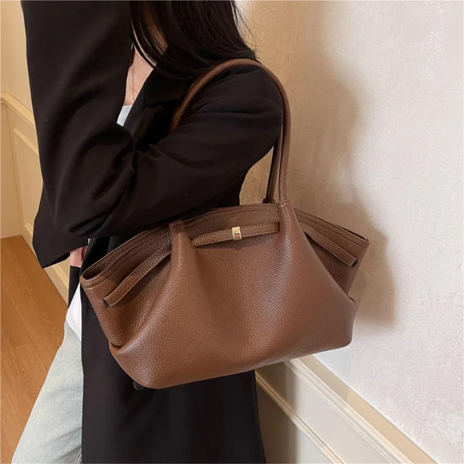 Tote Bag Borse a tracolla grandi in pelle PU con manici corti for donna, borse a da, e portafogli retrò, superiori