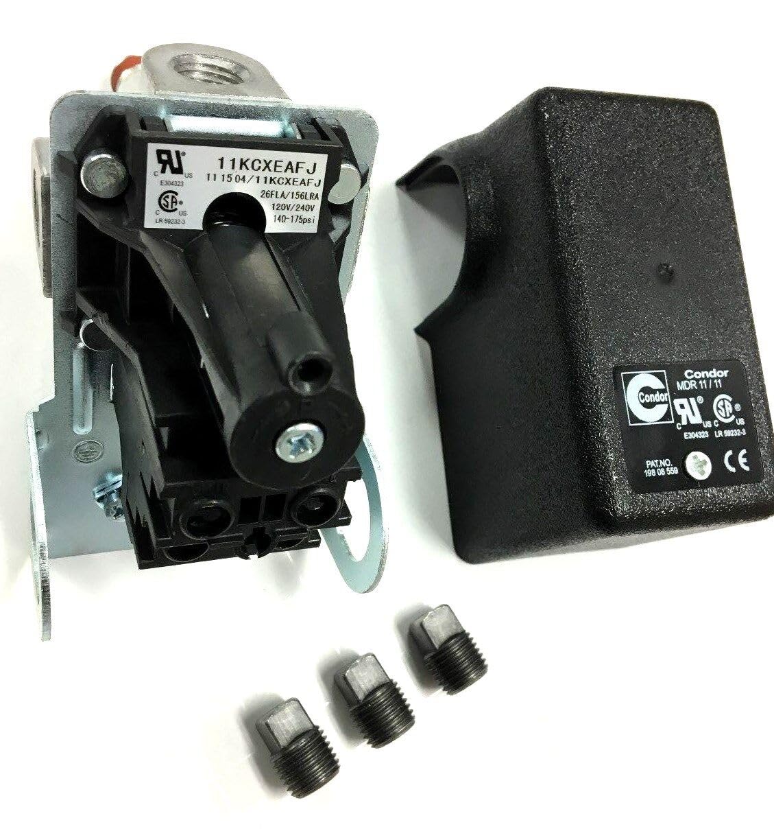 BDJIKIEI Replacement for Champion RV Series Pressure Switch W/ Unloader, 26 Amps, 140-175 PSI, Automatic, Push Button, Black