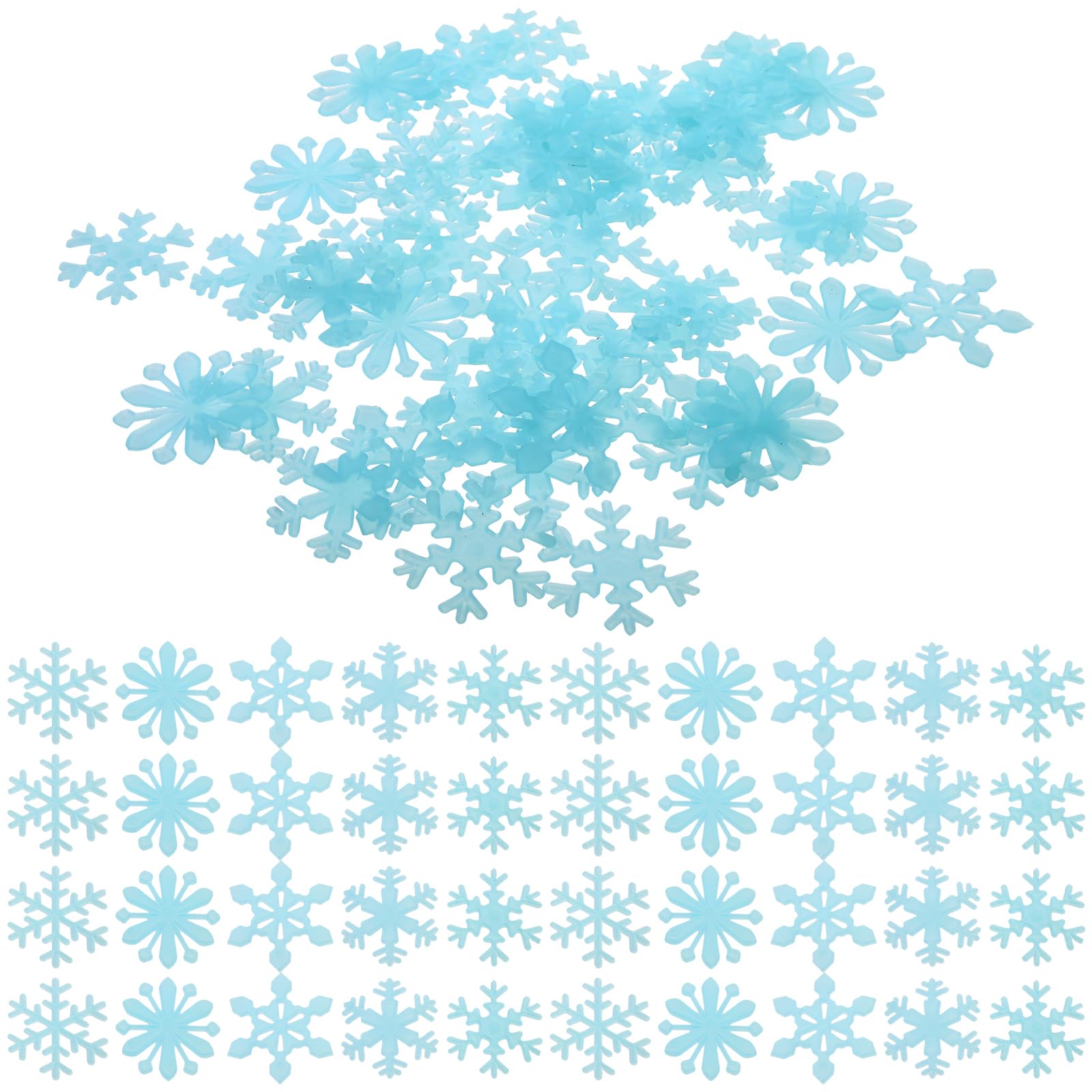 Amosfun Christmas Snowflake Stickers, 50pcs Glow in The Dark Wall Stickers 3D Snowflake Window Decal DIY for Xmas Holiday Party Wall Decoration (Blue)
