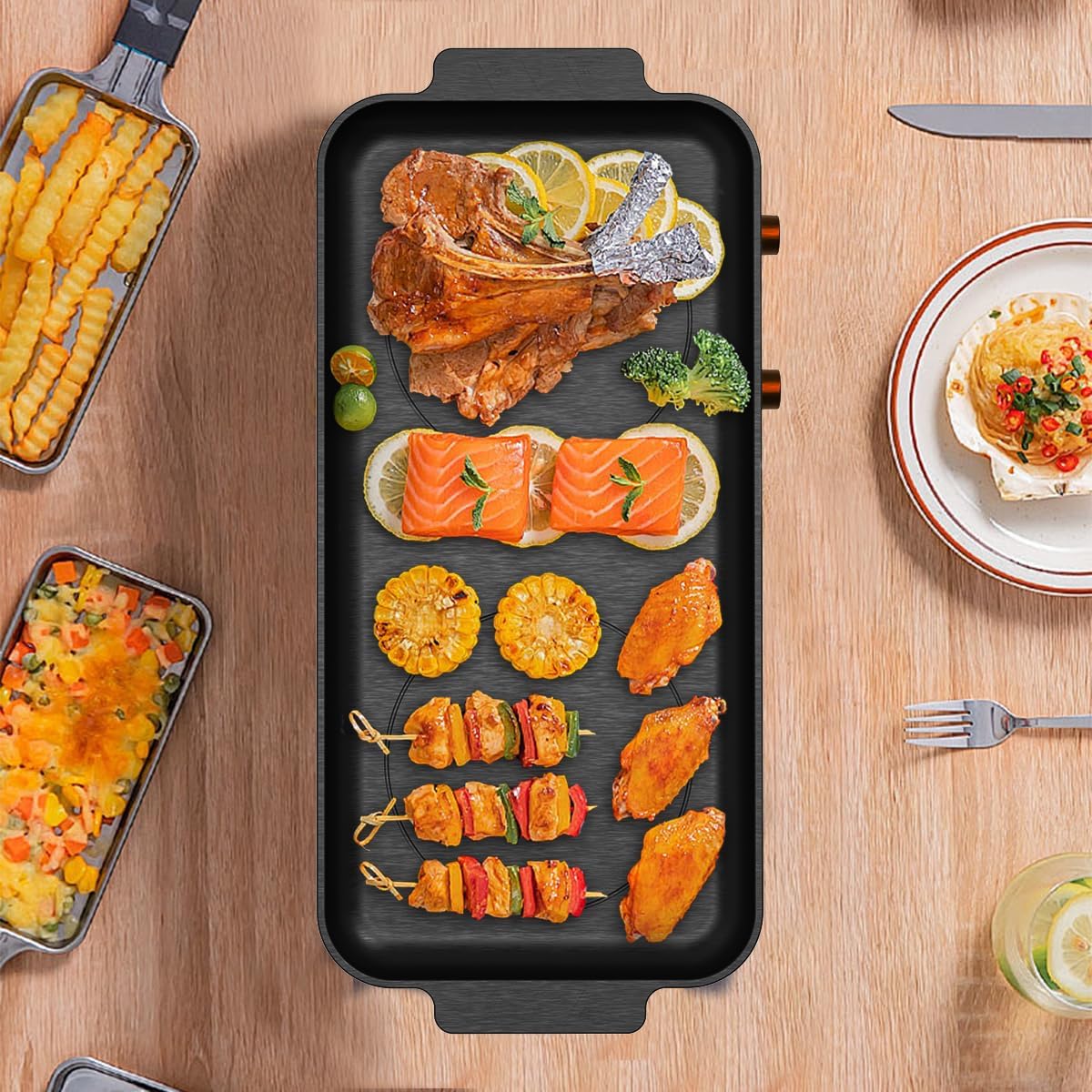 Induction Cooktop TWO Burner with Removable Cast Iron Griddle Pan Non-Stic,Portable Double Induction Cooktop with Timer&Digital Temperature Control,Black