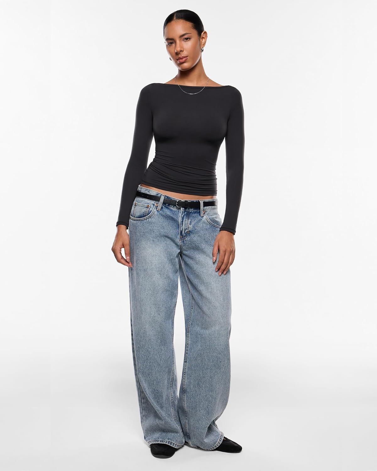 INLYRIC Women's Inbarely Ultra Long Sleeve Shirts Boat Neck Double Lined Going Out Tops Tight Fit Basic Tees - Image 3