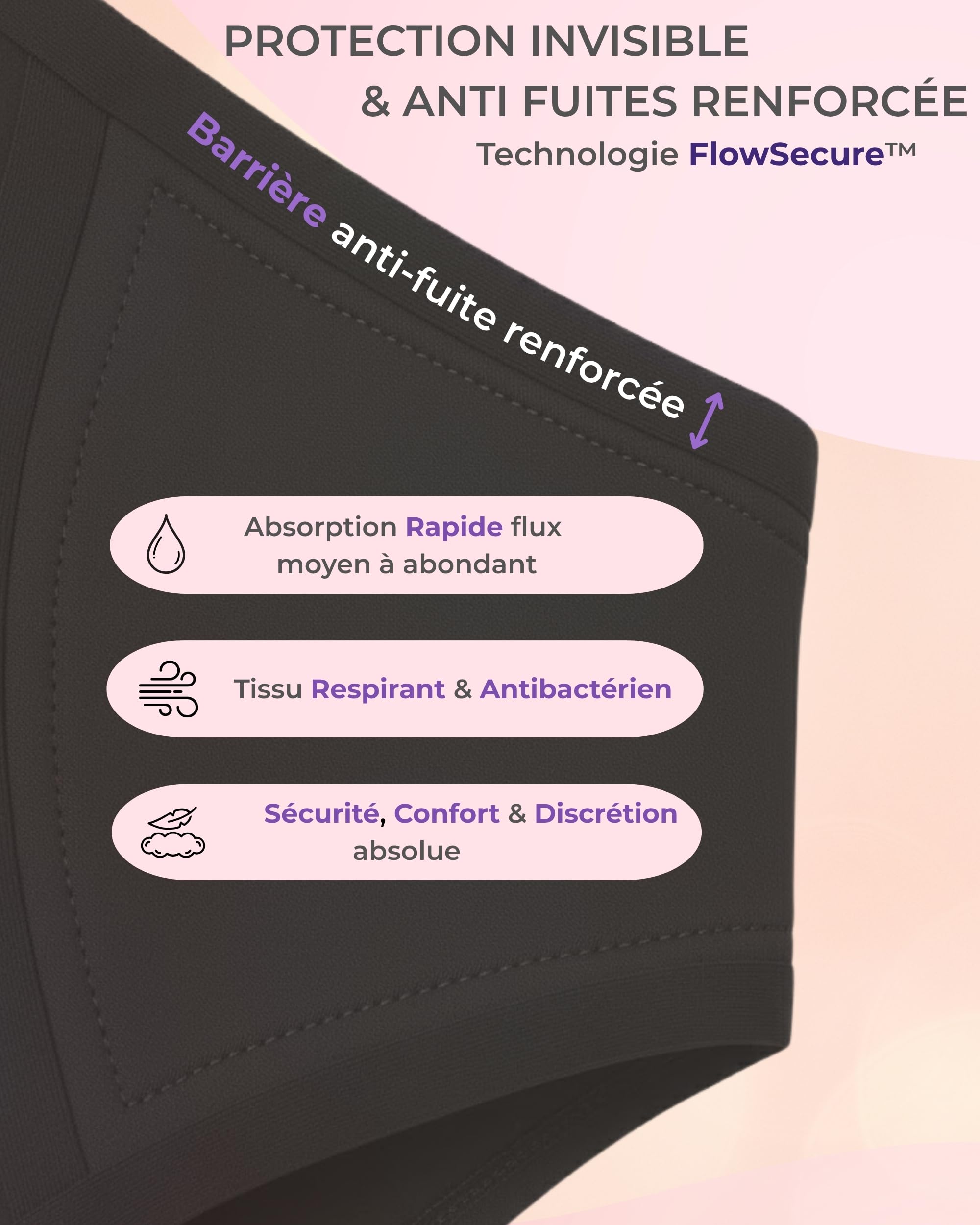 Lot 3 Culottes Menstruelles Sans Coutures | Effet Seconde Peau Invisible Seamless | 4 Couches Ultra Absorbantes avec Bords Renforcés Anti-Fuites | Culottes de règles Lavables Réutilisables & OEKO-TEX