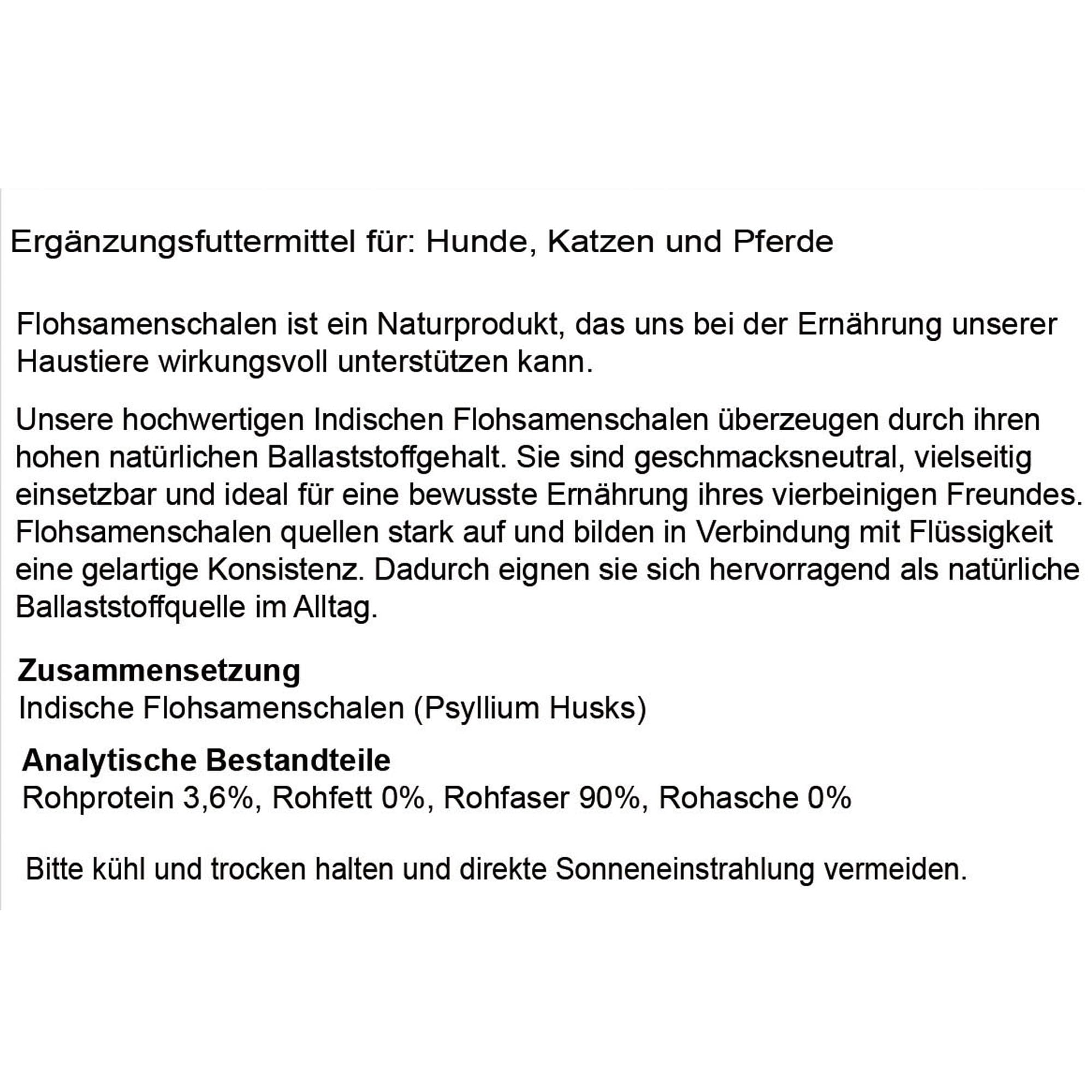 Flohsamenschalen (Psyllium Husks) gemahlen im 3kg Beutel, eine natürliche, geschmacksneutrale Ballaststoffquelle für den täglichen Bedarf von Hund, Katze und Pferd